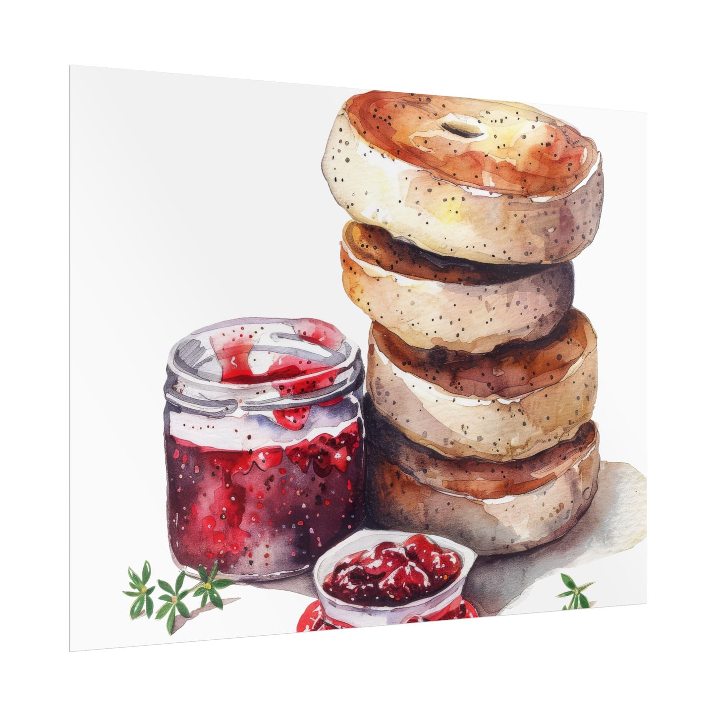Breakfast Bagel Art Print, Foodie Decor, Kitchen Wall Art, Rolled Poster, Unique Food Gift, Home Cooking Decor