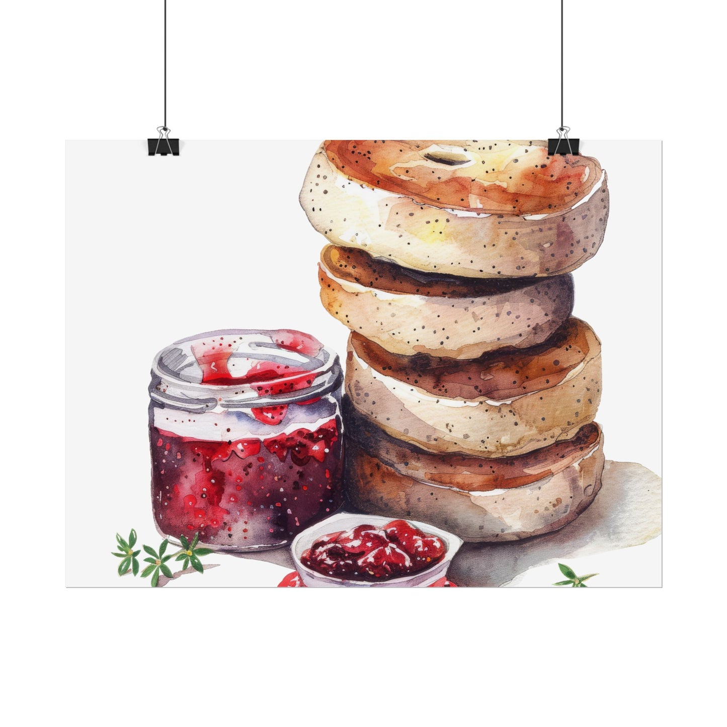 Breakfast Bagel Art Print, Foodie Decor, Kitchen Wall Art, Rolled Poster, Unique Food Gift, Home Cooking Decor