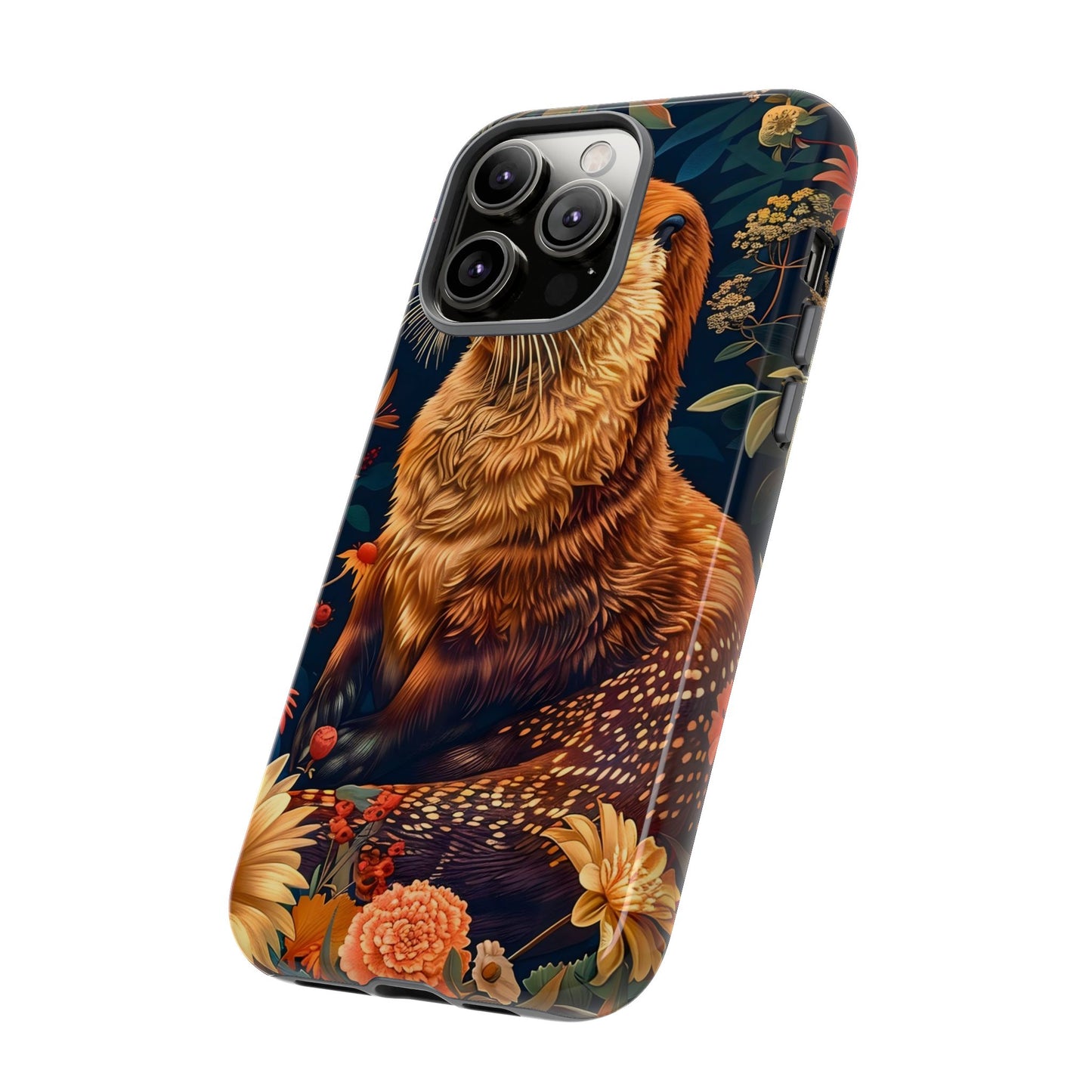 Otter Phone Case, Floral Otter Design, Tough Phone Cover, Nature Lover Gift, Cute Animal Accessories