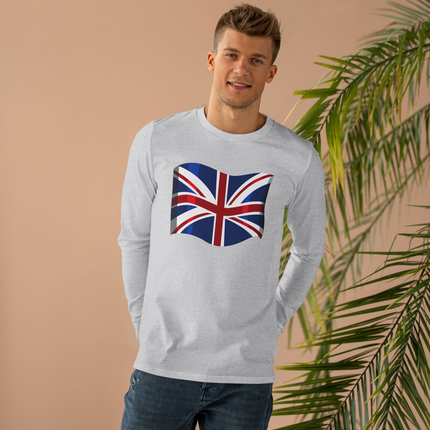 Men’s Base Longsleeve Tee - Classic UK Flag Design - Union Jack Symbol