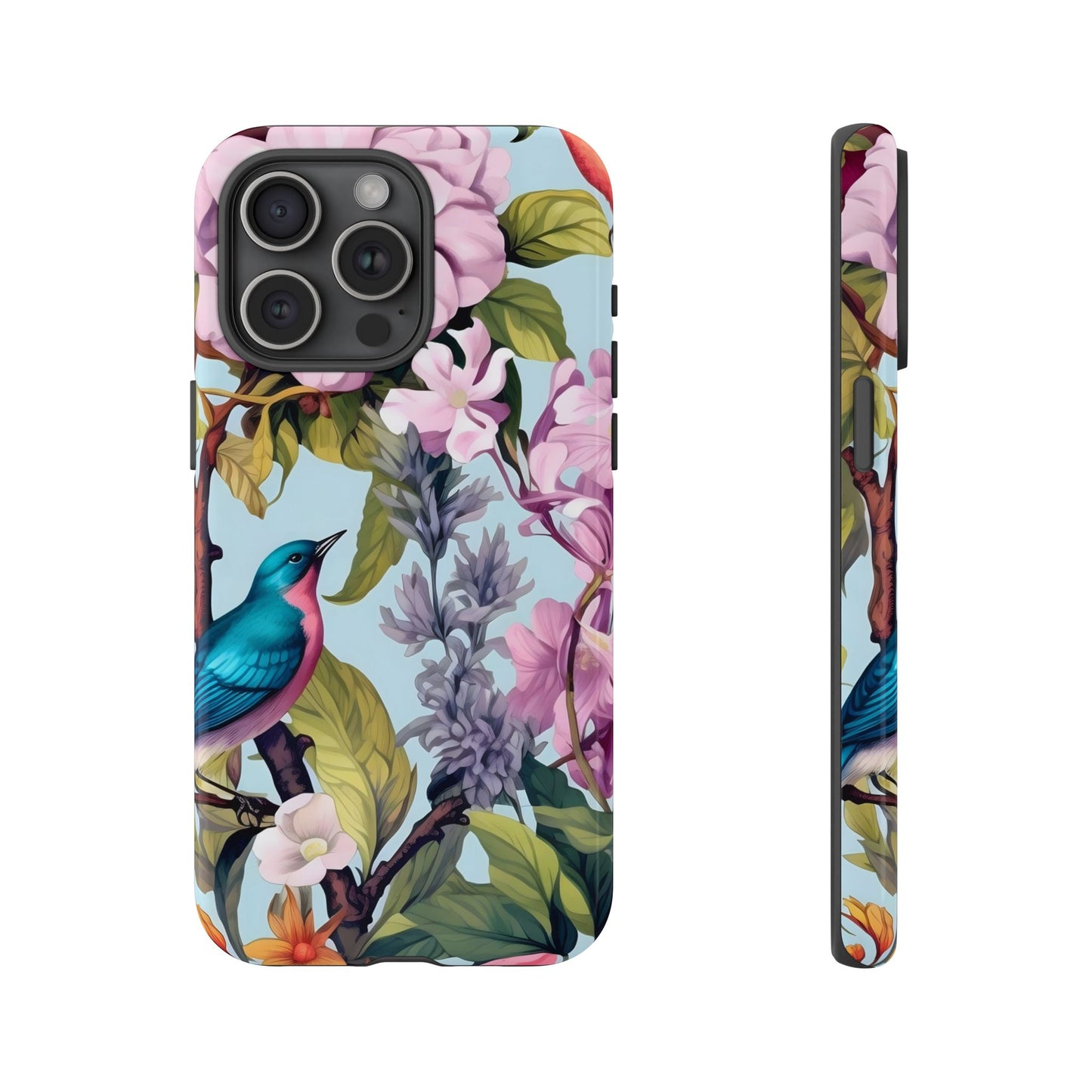 Floral Phone Case with Birds, Tough Cases for Nature Lovers, Stylish Phone Accessories, Unique Gifts for Her, Cute Tech Protector