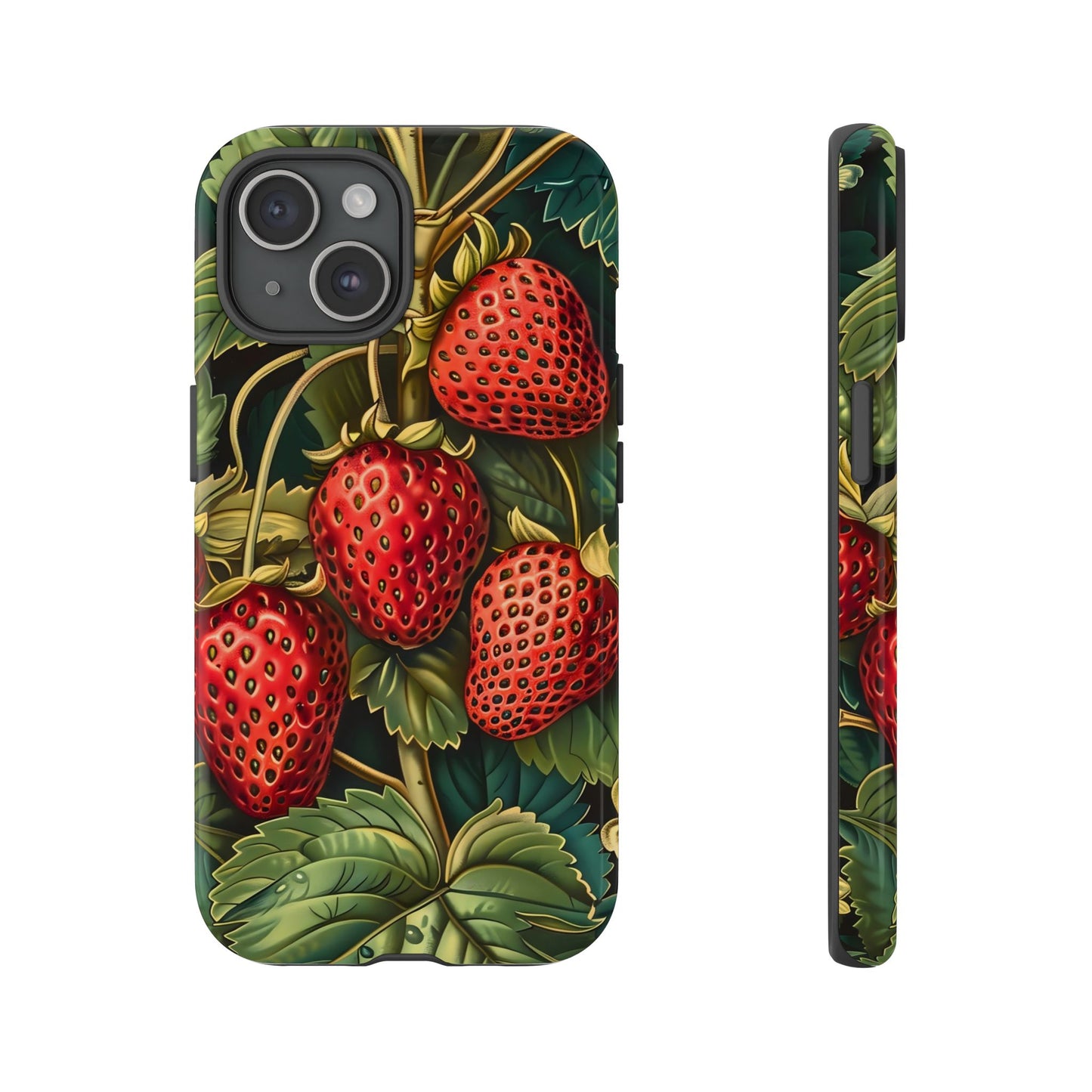 Strawberry Phone Case, Tough Berry Case, Floral Phone Cover, Cute Smartphone Shell, Nature-Inspired Gift