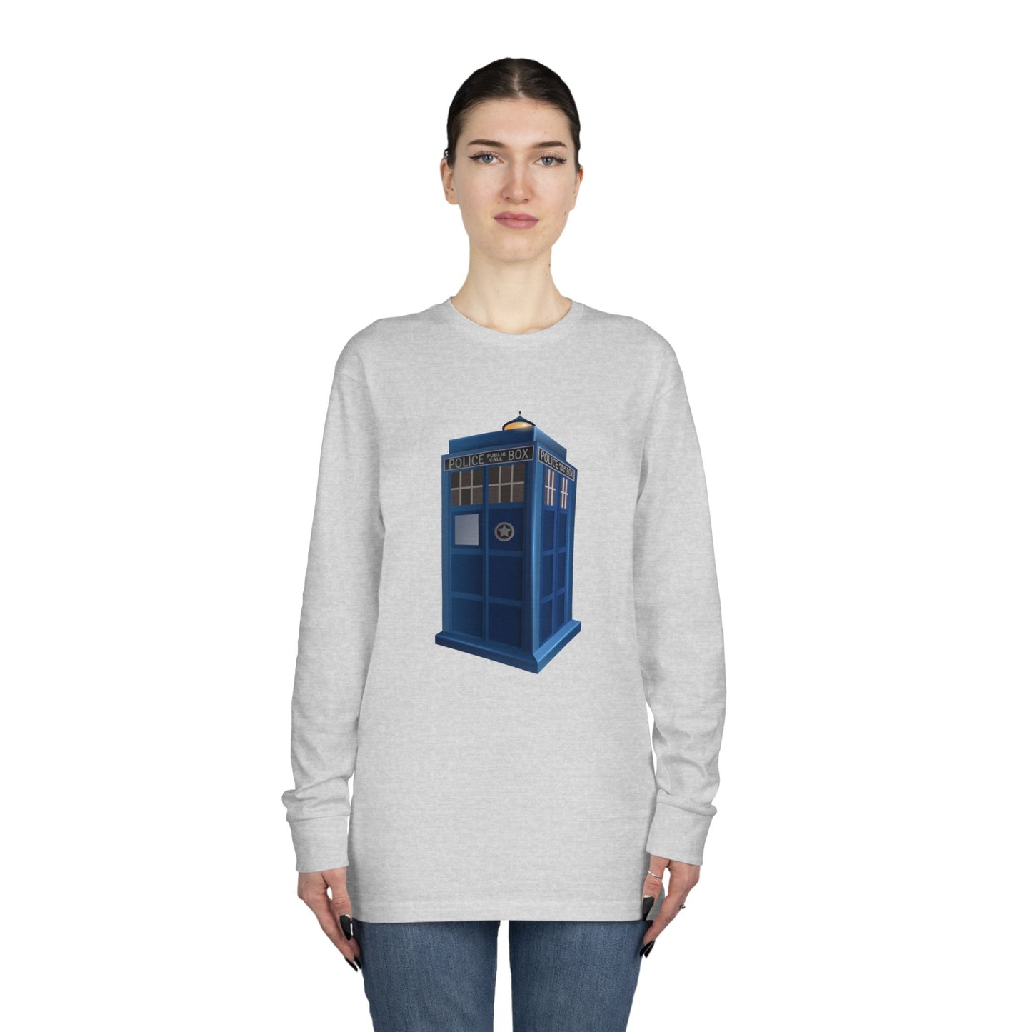 Long Sleeve Crewneck Tee - British Police Public Call Box - Iconic TARDIS Design