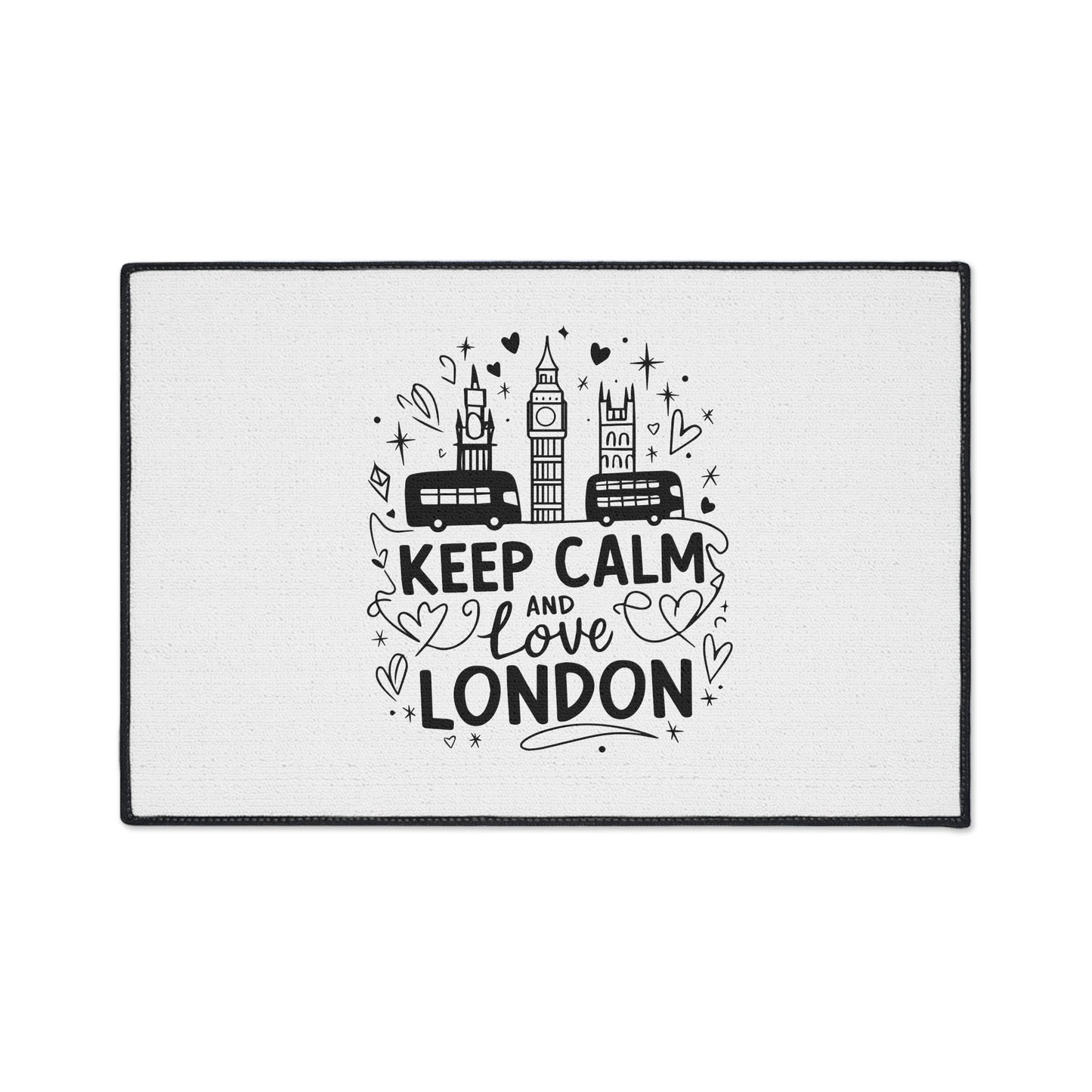 London-Themed Heavy Duty Floor Mat, Keep Calm and Love London Welcome Mat, Home Decor, Floor Fashion, Indoor/Outdoor Rug