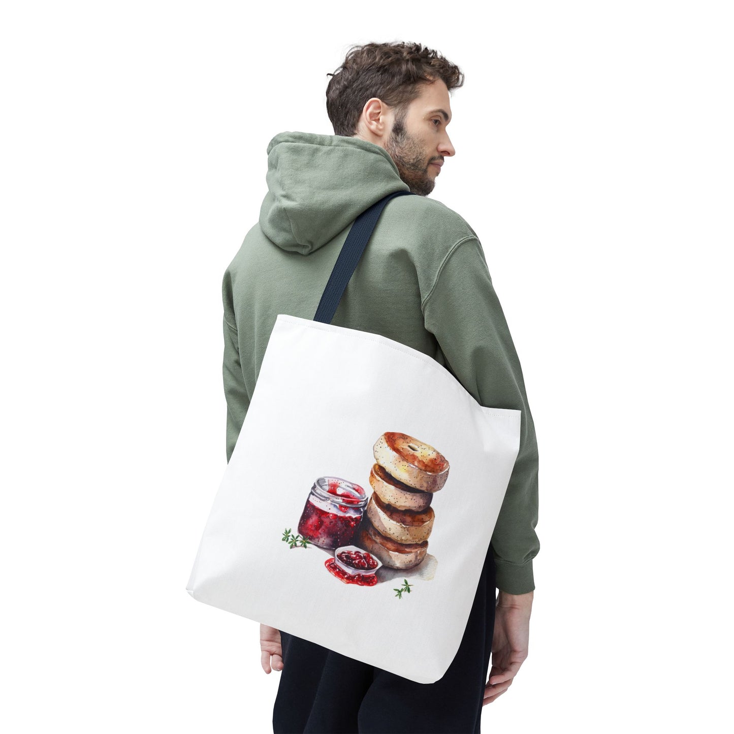 Delightful Donut Tote Bag, Fun Tote, Foodie Gift, Jam & Bagels Design, Shopping Bag, Bakery Lover Gift