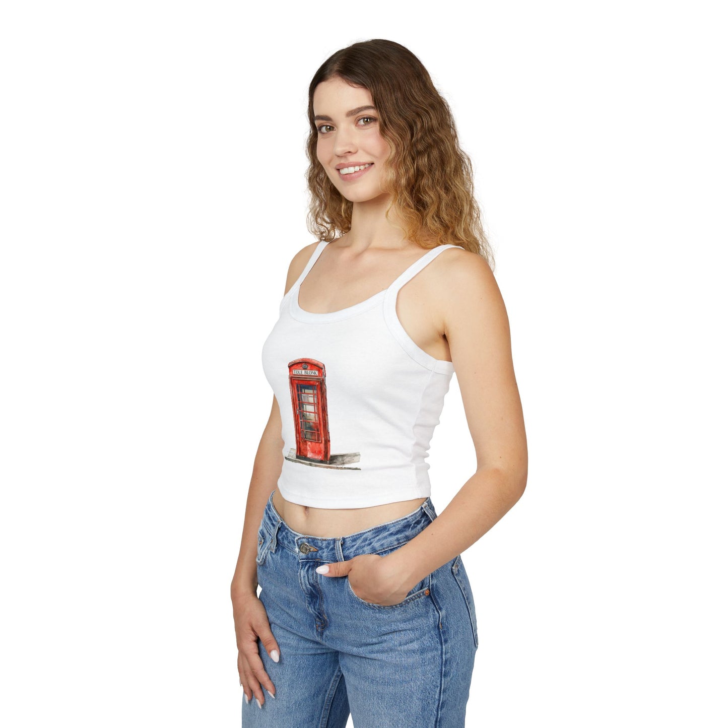 Women's Spaghetti Strap Tank Top - Iconic British Public Telephone - Classic Red Phone Box Design