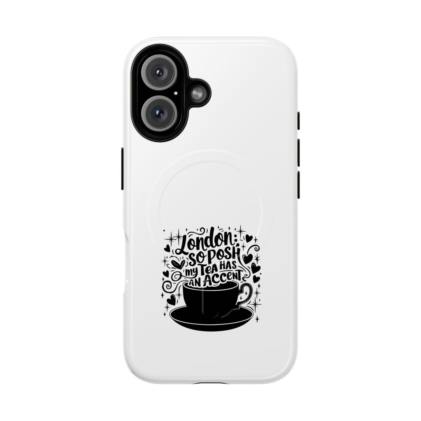Chic Phone Case with London Tea Design, Tough Magnetic Case for iPhone, Gift for Tea Lovers, Stylish Mobile Accessory, Unique Phone Cover