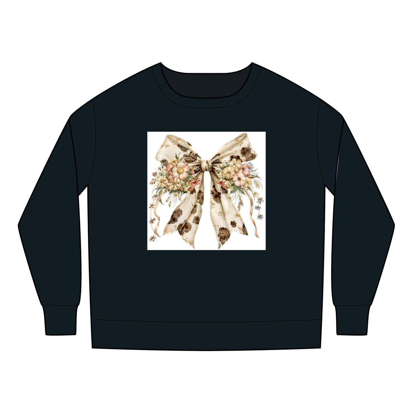 Toddler Sweatshirt - Western Floral Bow with Cow Pattern Aesthetic - Cozy & Adorable Kids Apparel
