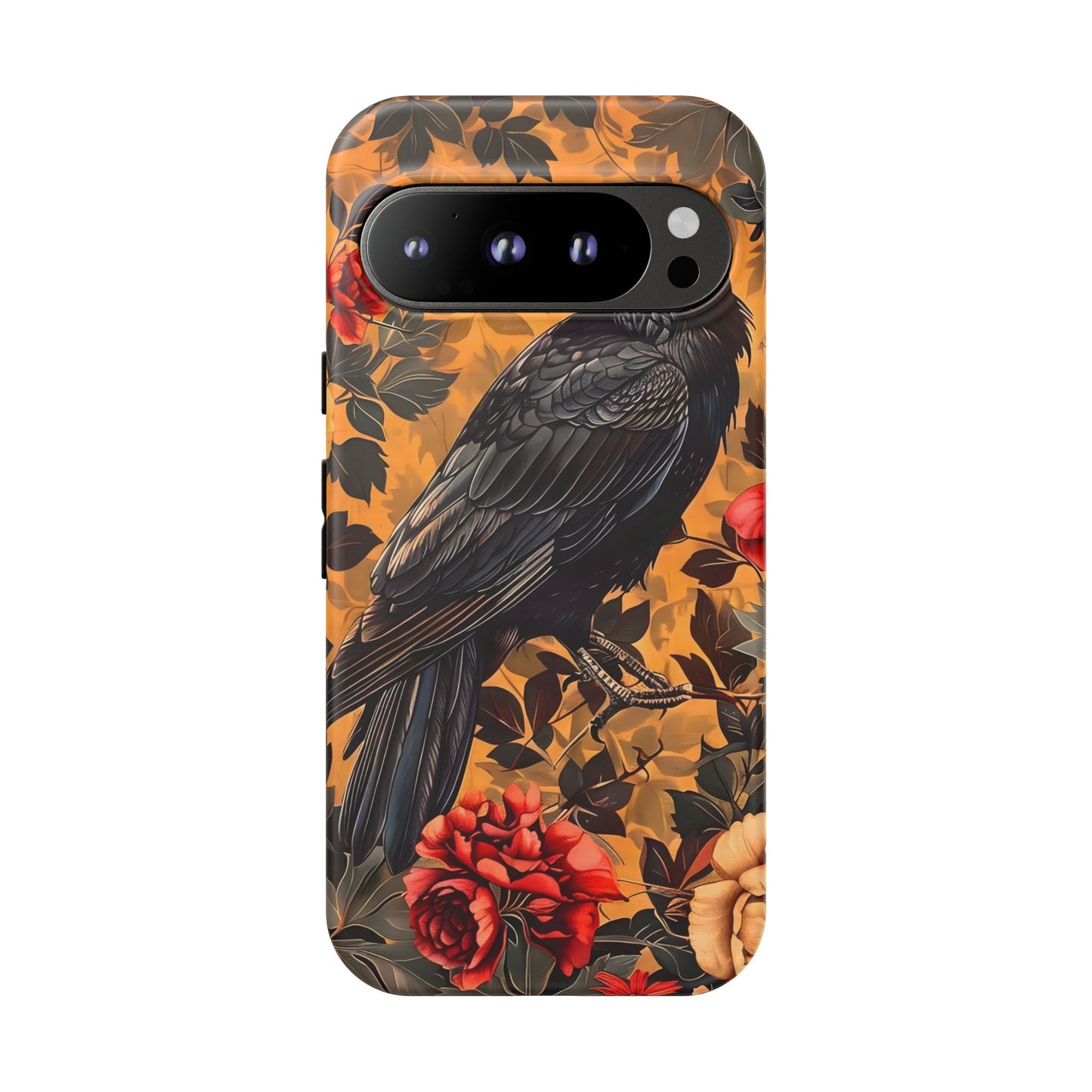 Raven Floral Phone Case - Tough Cases, Blackbird Decor, Gift for Nature Lovers, Bird Themed Accessories, Unique Phone Cover