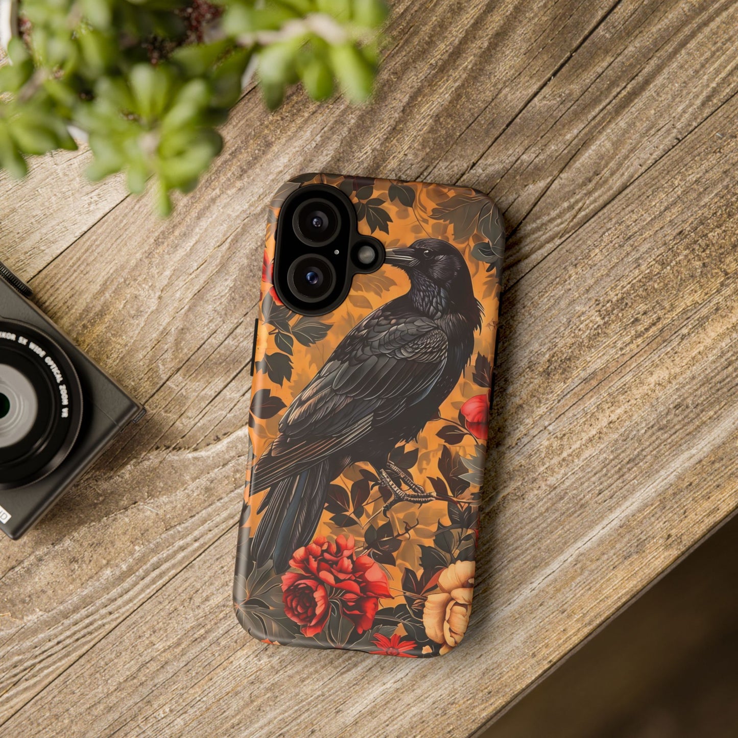 Raven Floral Phone Case - Tough Cases, Blackbird Decor, Gift for Nature Lovers, Bird Themed Accessories, Unique Phone Cover