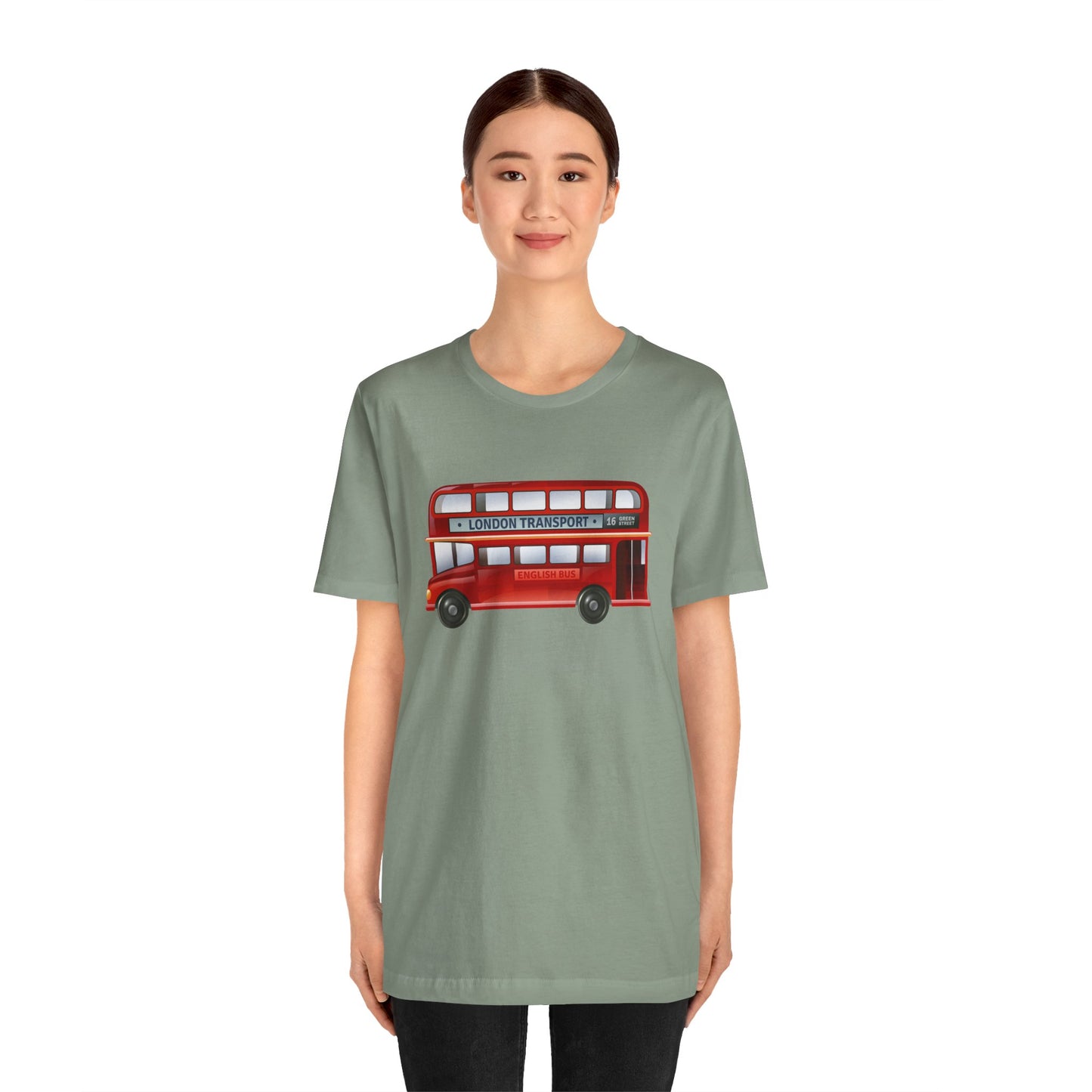 Unisex Jersey Short Sleeve Tee - London Transport English Bus - Iconic Red Double-Decker