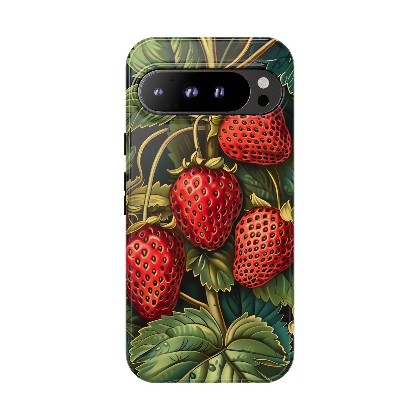 Strawberry Phone Case, Tough Berry Case, Floral Phone Cover, Cute Smartphone Shell, Nature-Inspired Gift