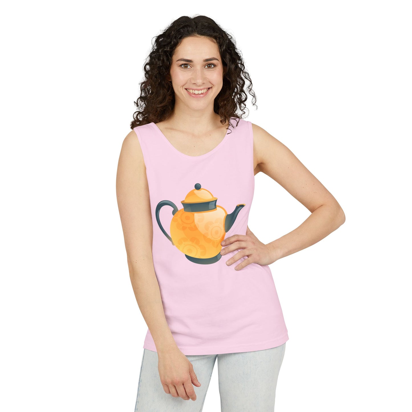 Unisex Garment-Dyed Tank Top - Classic British Tea Kettle - Timeless Elegance in Tea Time