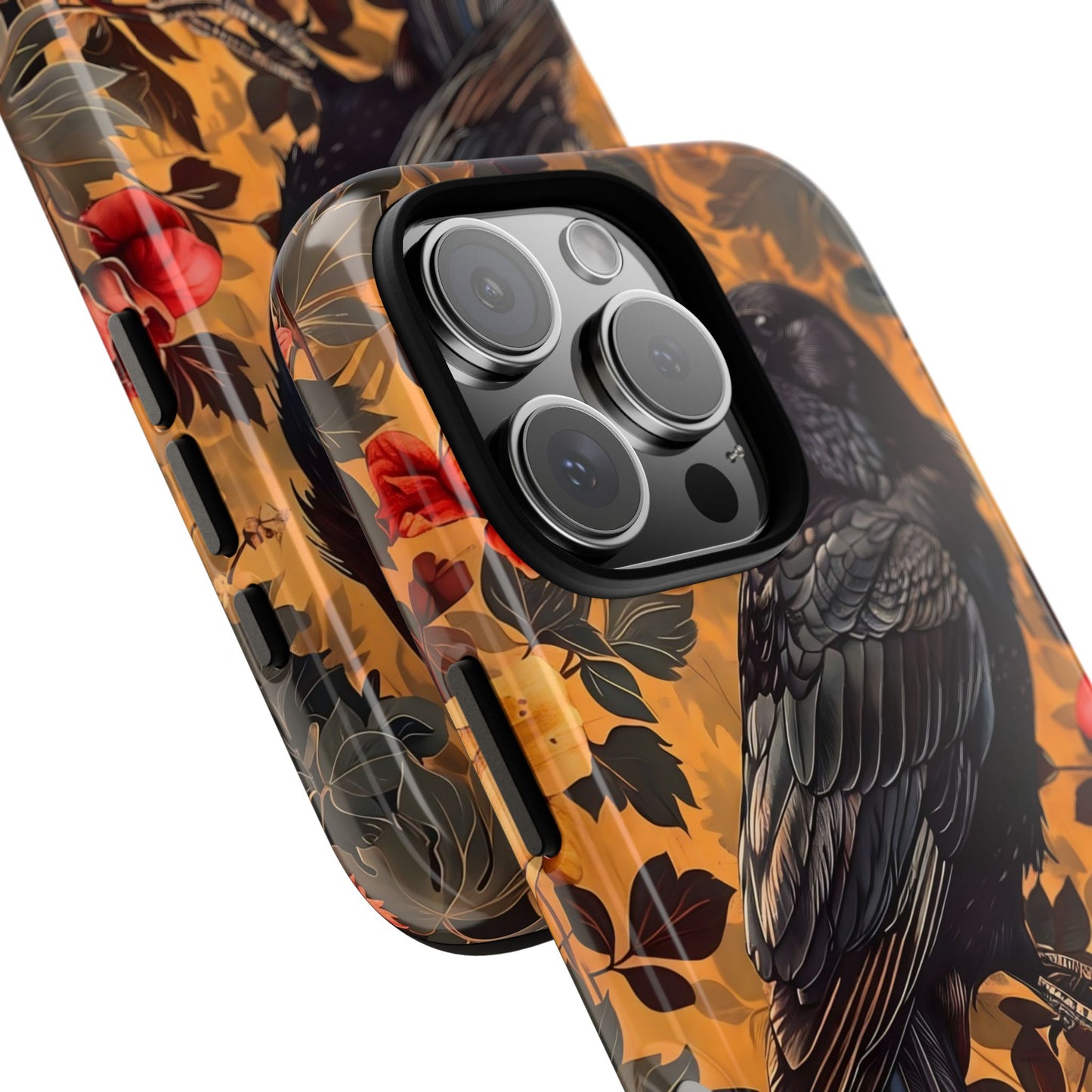 Raven Floral Phone Case - Tough Cases, Blackbird Decor, Gift for Nature Lovers, Bird Themed Accessories, Unique Phone Cover