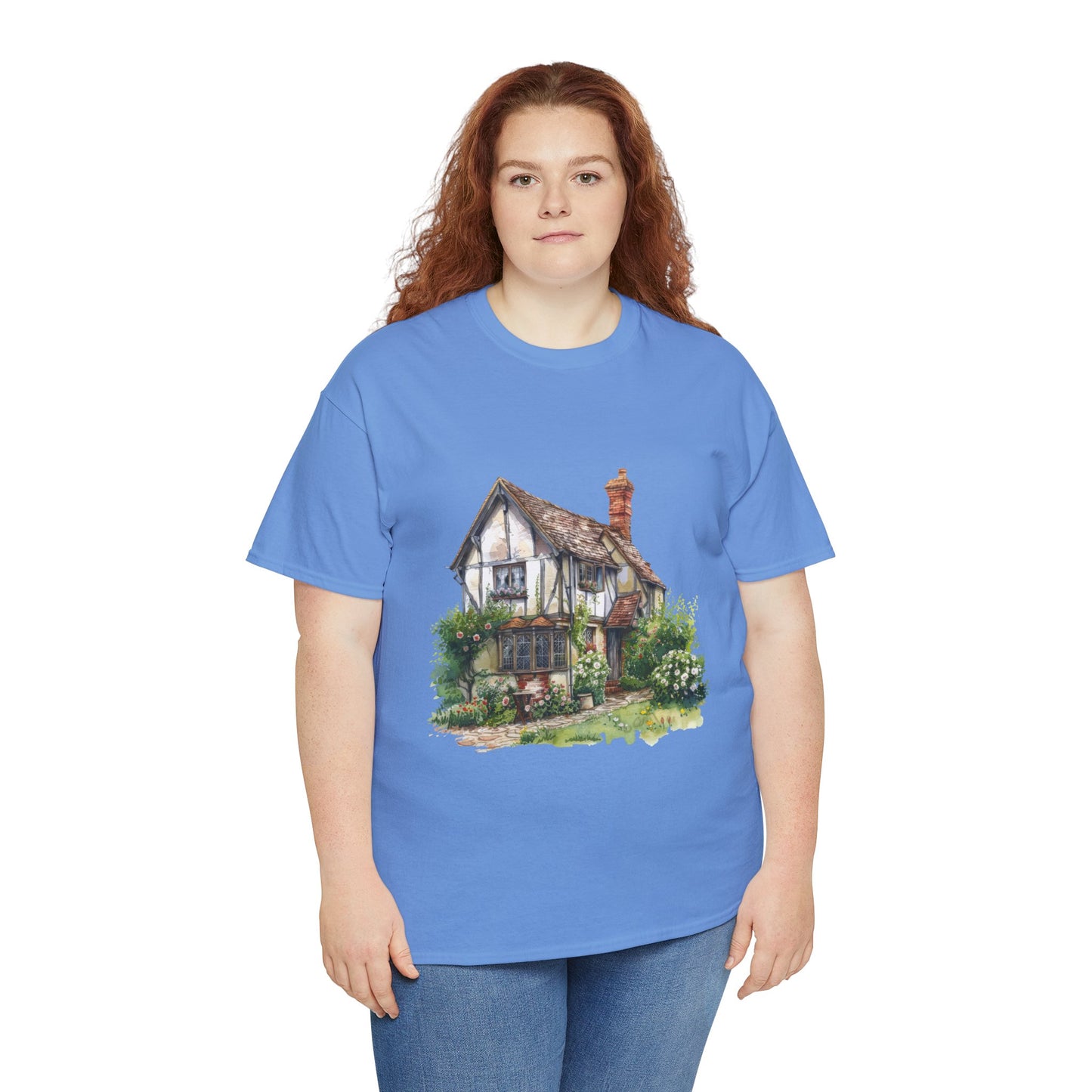 Unisex Heavy Cotton Tee - Countryside Charm - The Classic British Village House
