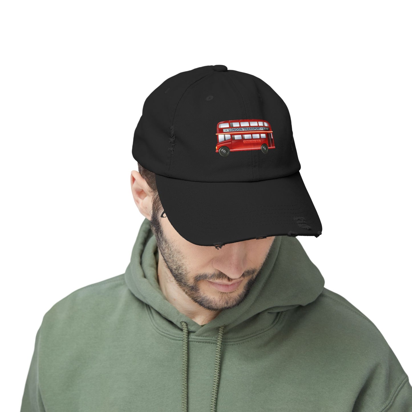 Vintage London Bus Cap, Unisex Distressed Cap, Travel Hat, Gift for Travelers, Summer Accessory, Adventure Headwear