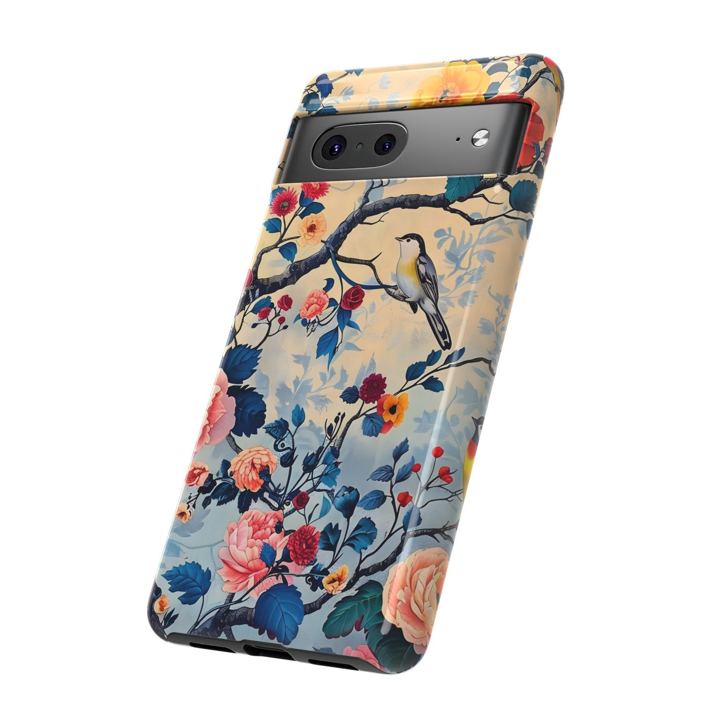 Floral Phone Case, Tough Cases with Bird and Flower Design, Trendy Accessory, Gift for Nature Lovers, Stylish Protection