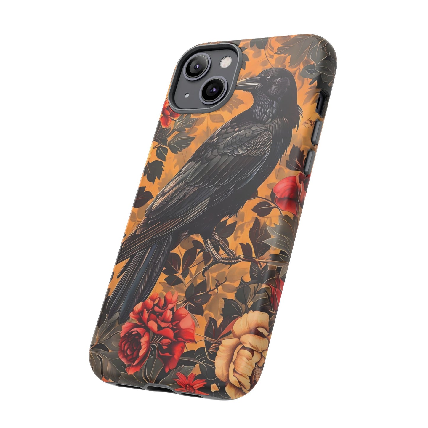 Raven Floral Phone Case - Tough Cases, Blackbird Decor, Gift for Nature Lovers, Bird Themed Accessories, Unique Phone Cover