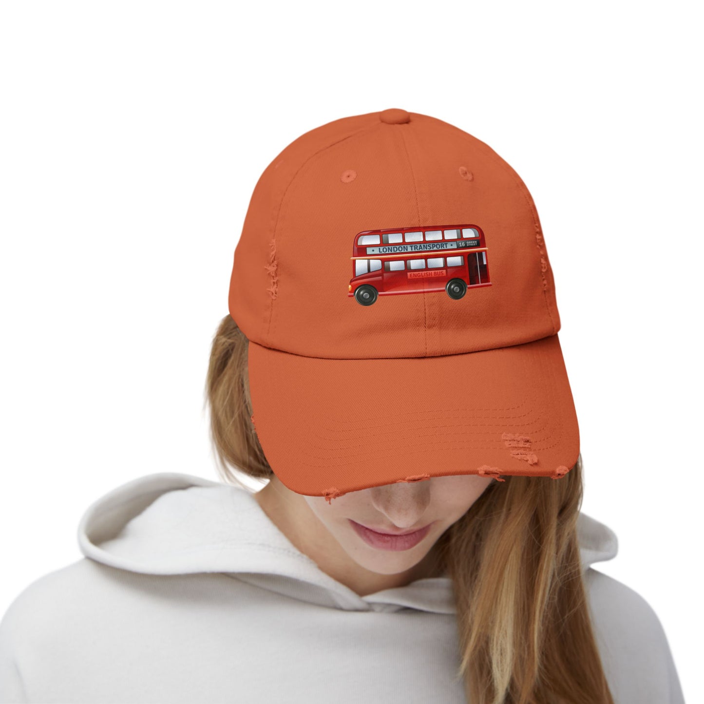Vintage London Bus Cap, Unisex Distressed Cap, Travel Hat, Gift for Travelers, Summer Accessory, Adventure Headwear