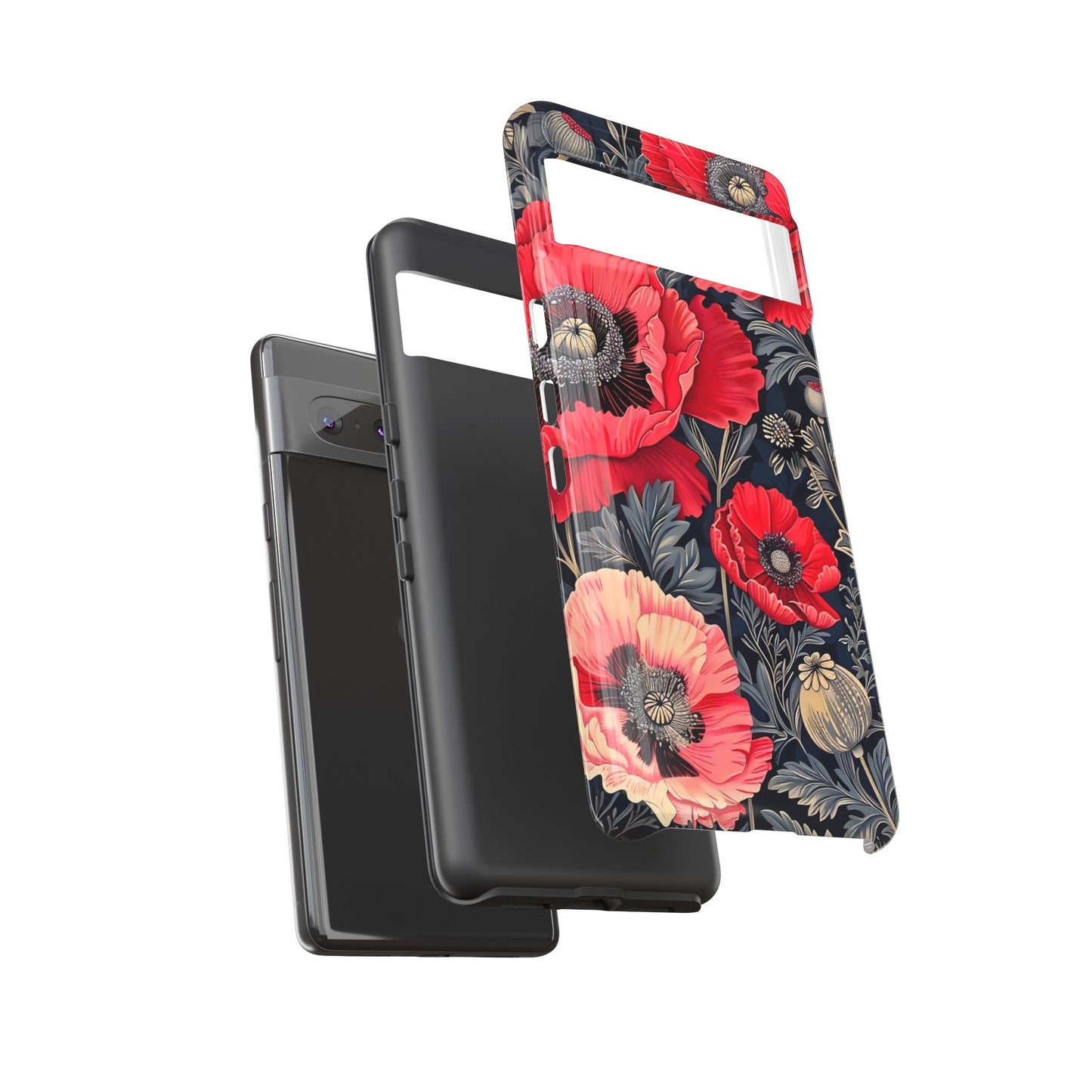Floral Phone Case with Artistic Poppies, Tough Cases, Flower Design, Nature Lover Gift, Customizable Mobile Cover, Stylish Phone Accessories