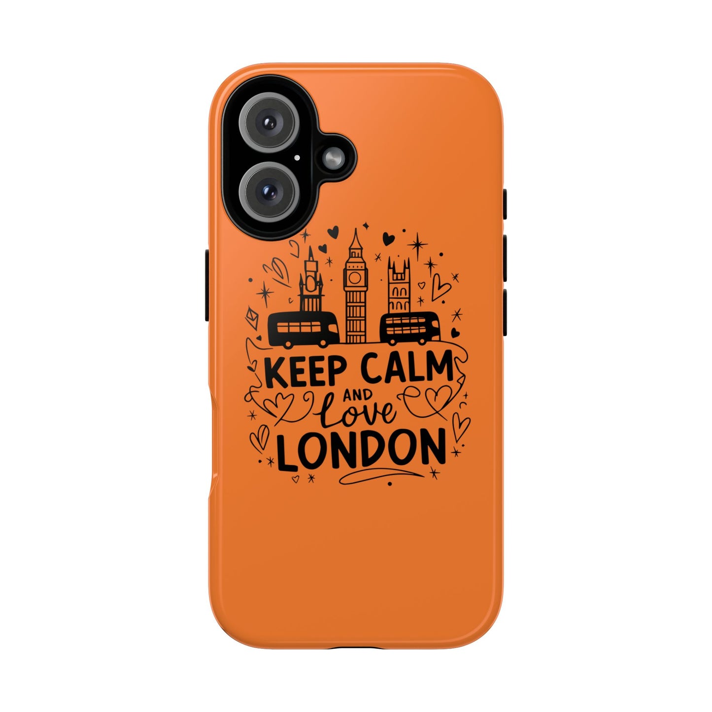 London-Themed Phone Case: Keep Calm and Love London, UK Souvenir, Travel Gift, City Lover, Smartphone Accessories, Orange Design