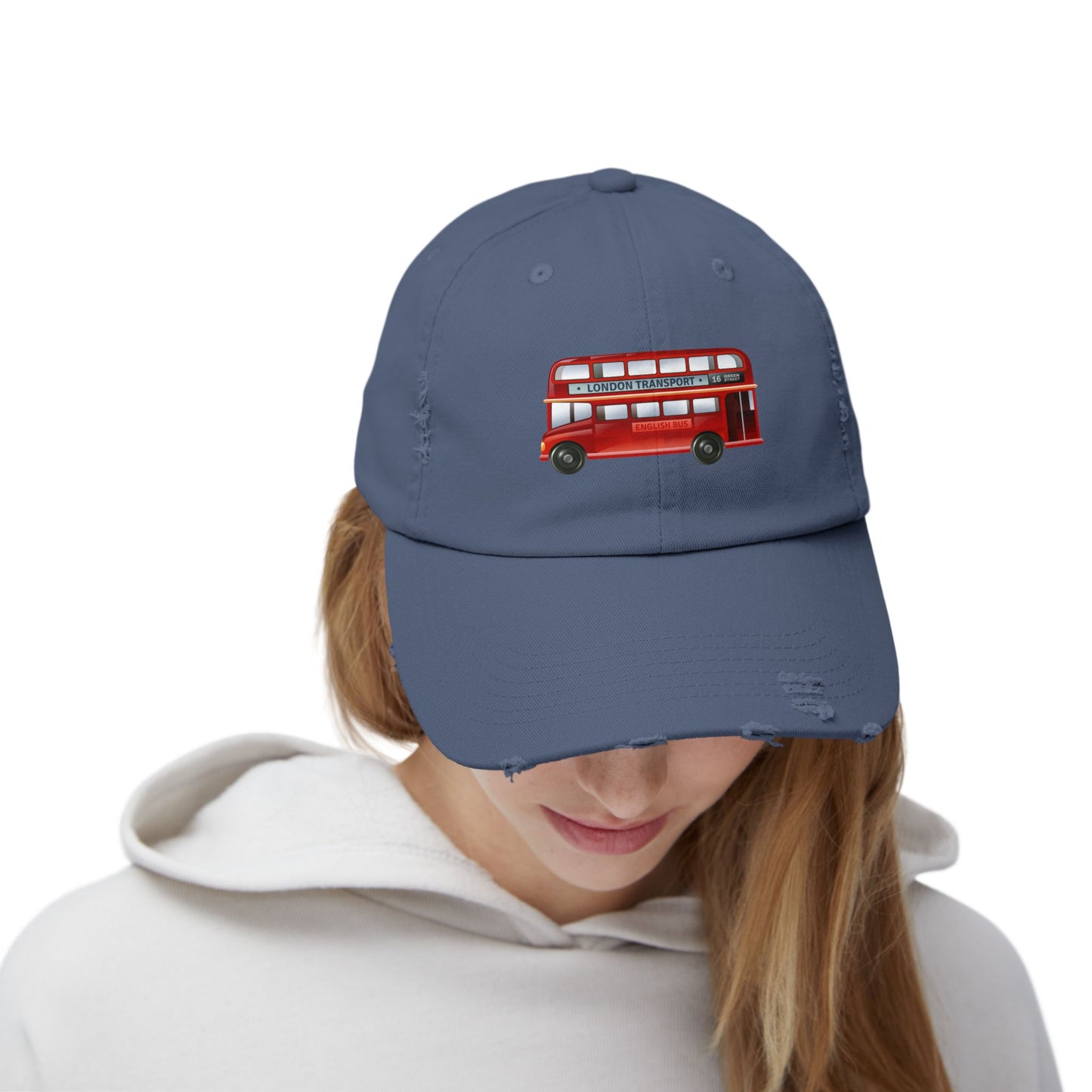 Vintage London Bus Cap, Unisex Distressed Cap, Travel Hat, Gift for Travelers, Summer Accessory, Adventure Headwear