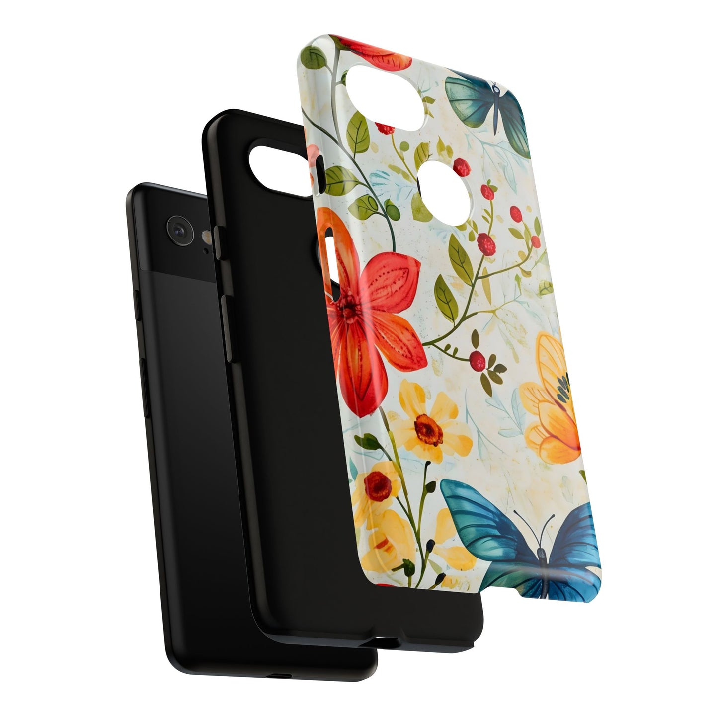 Floral Phone Case with Butterflies, Flower Design, Tough Phone Cover, Nature Lover Gift, Stylish Phone Accessory, Eco-Friendly