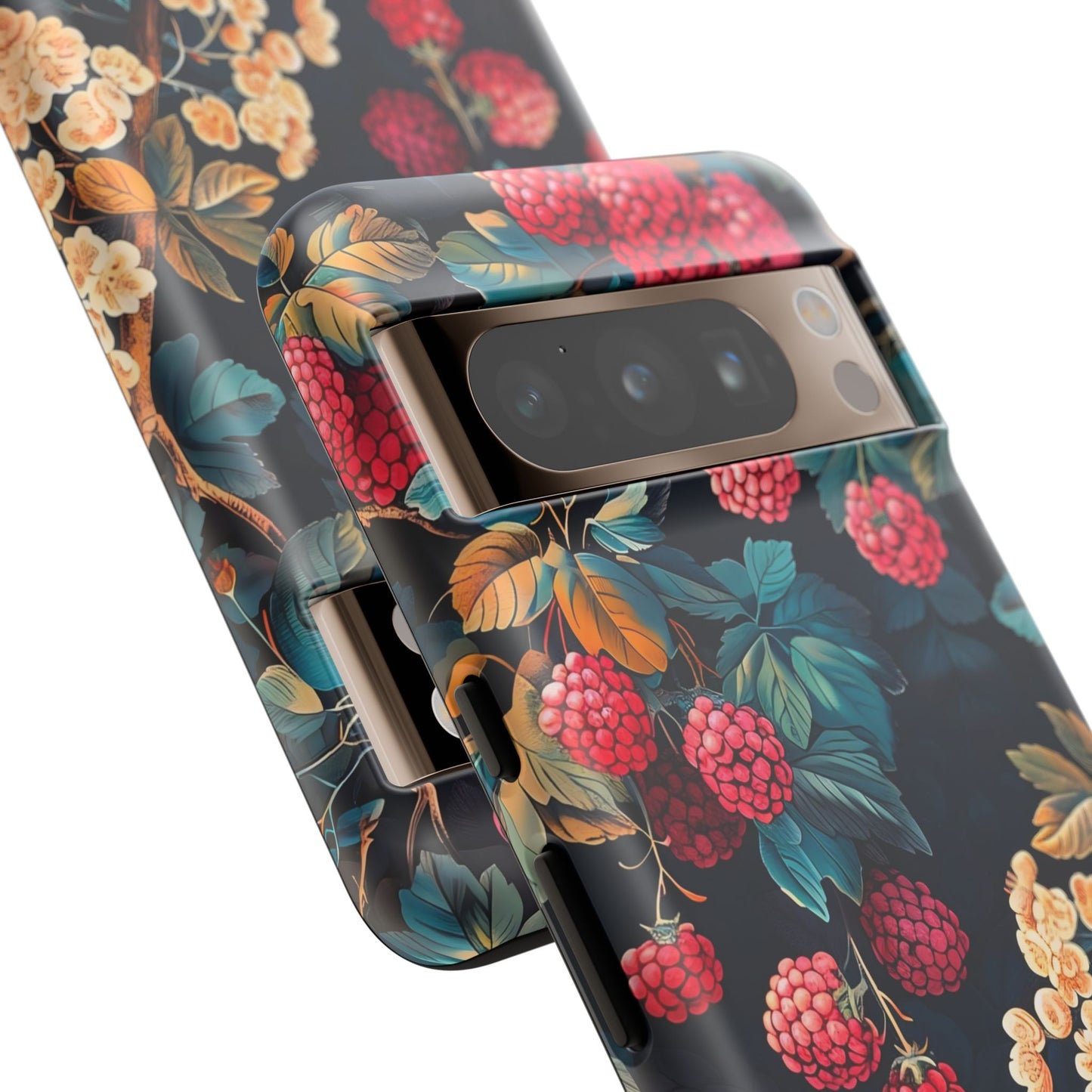 Floral Phone Case with Berry Design, Durable Phone Cover, Floral Print, Gift for Plant Lovers, Nature-Inspired Accessory