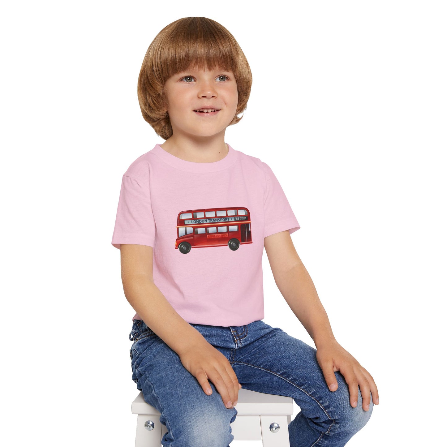 Toddler T-Shirt - Vintage British Double-Decker Bus Art Print - Cute Kids' Tee for Little Adventurers