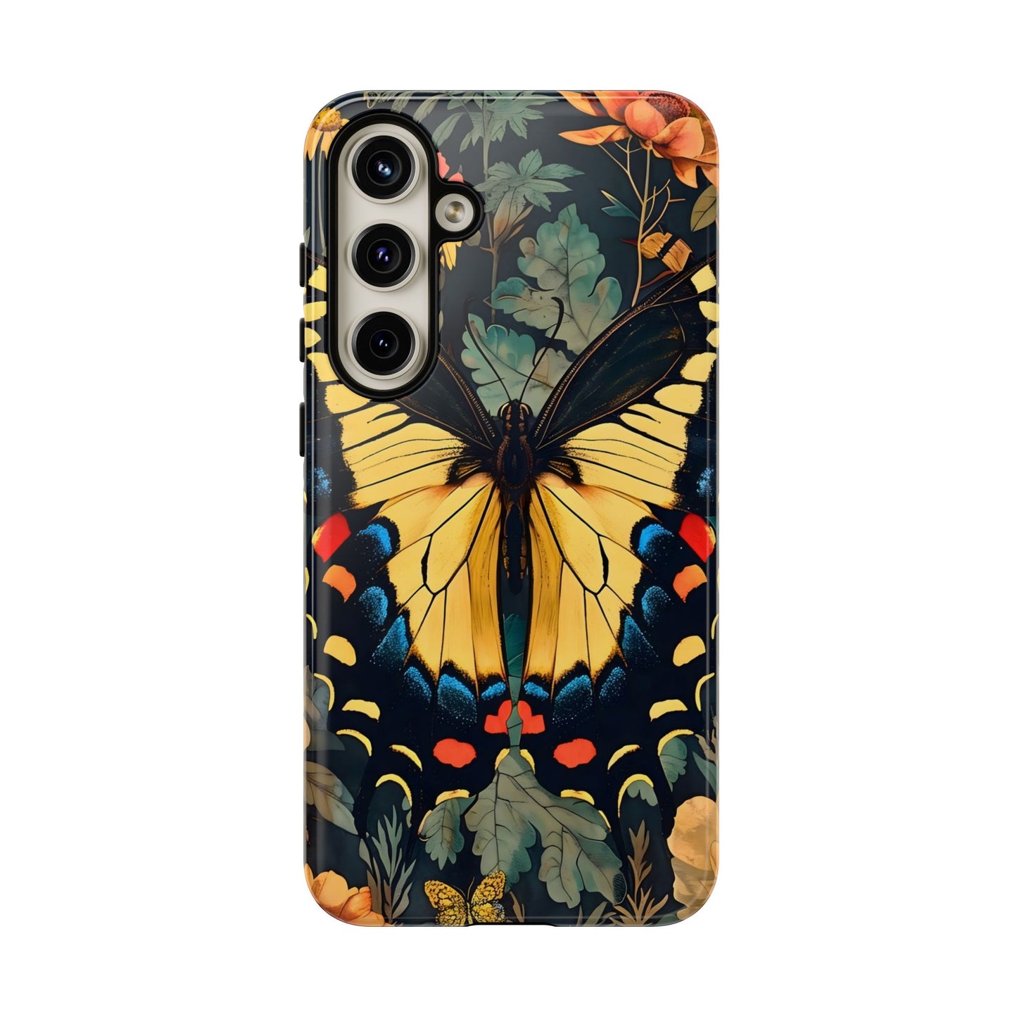 Butterfly Floral Phone Case, Art-inspire Tough Case, Gift for Nature Lovers, Butterfly Pattern Cover, Eco-Friendly Mobile Accessory
