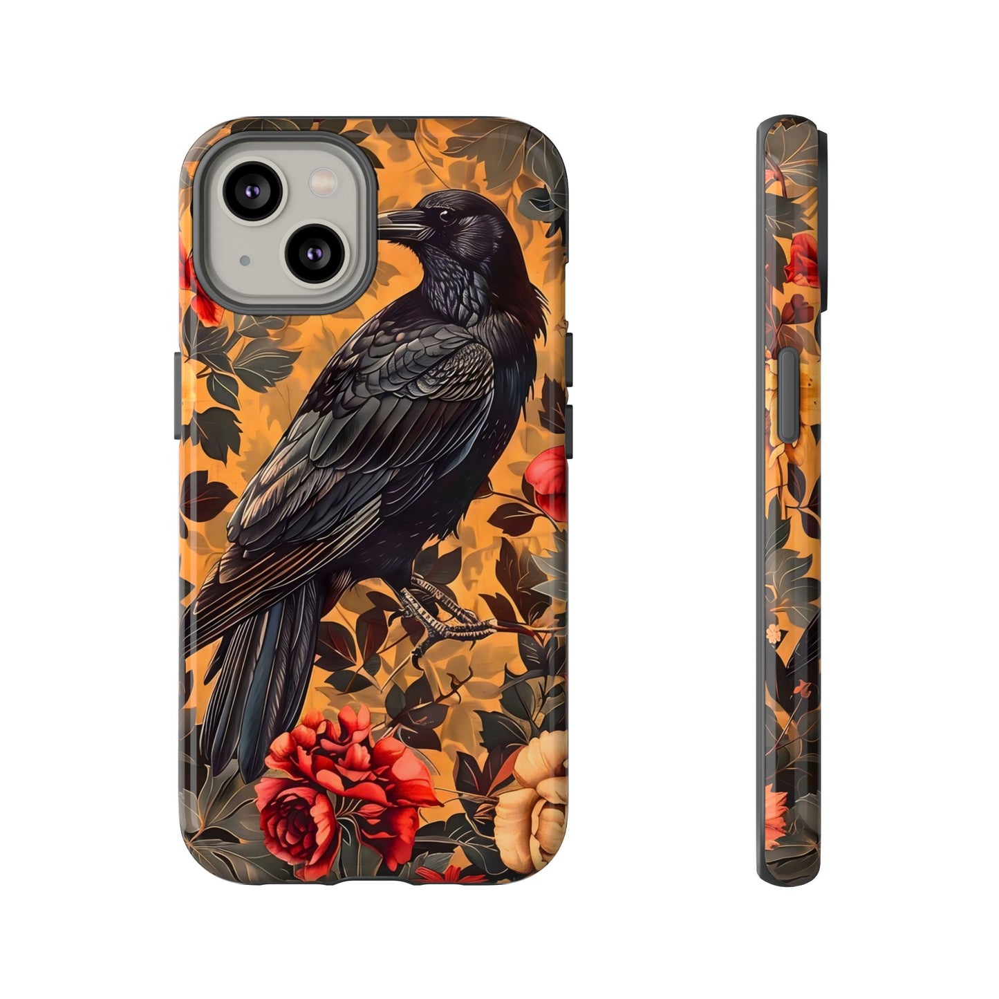 Raven Floral Phone Case - Tough Cases, Blackbird Decor, Gift for Nature Lovers, Bird Themed Accessories, Unique Phone Cover