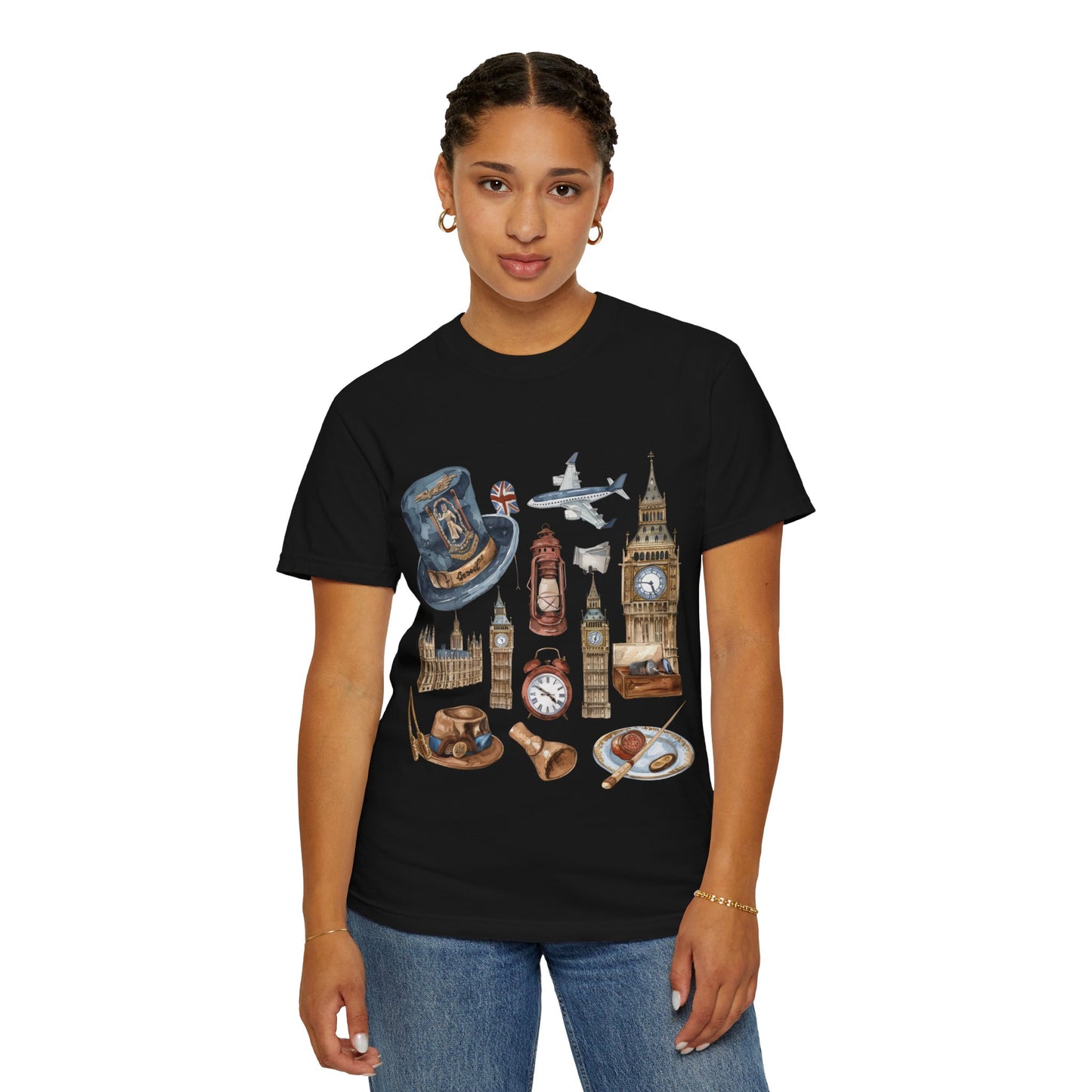 Unisex Garment-Dyed T-shirt - Icons of England - From Big Ben to Red Buses