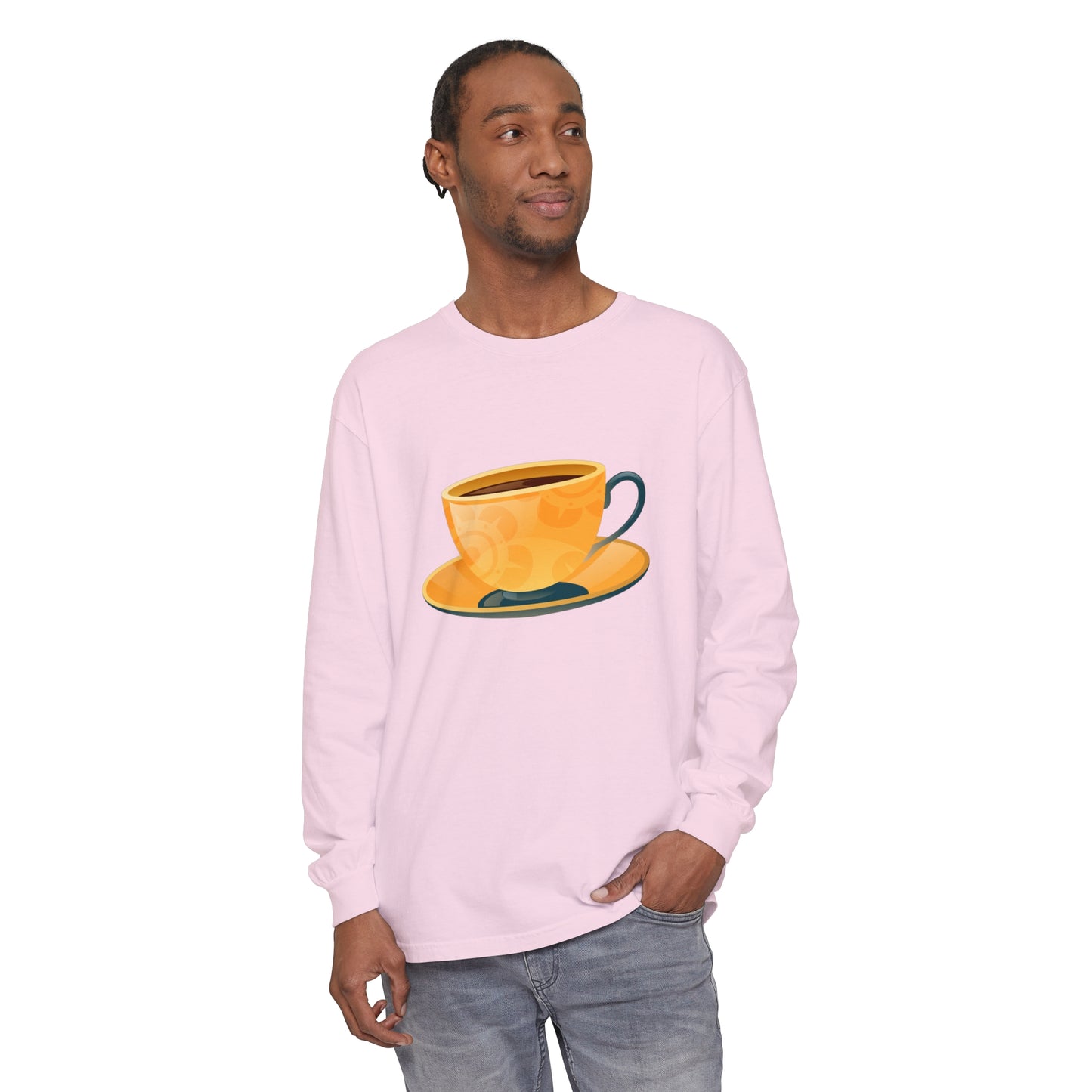 Unisex Garment-dyed Long Sleeve T-Shirt - Elegant British Tea Cup - Classic Tea Time Style