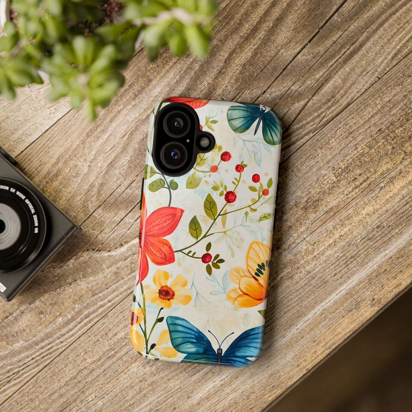Floral Phone Case with Butterflies, Flower Design, Tough Phone Cover, Nature Lover Gift, Stylish Phone Accessory, Eco-Friendly