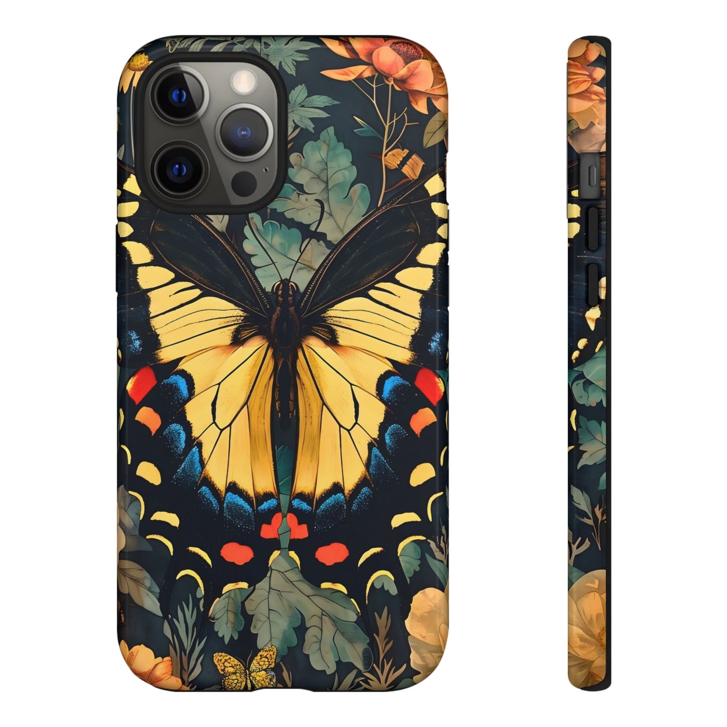 Butterfly Floral Phone Case, Art-inspire Tough Case, Gift for Nature Lovers, Butterfly Pattern Cover, Eco-Friendly Mobile Accessory