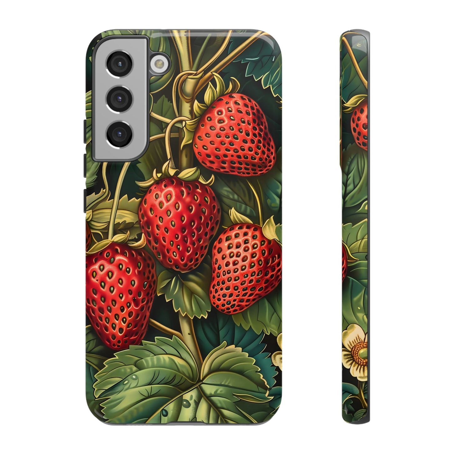 Strawberry Phone Case, Tough Berry Case, Floral Phone Cover, Cute Smartphone Shell, Nature-Inspired Gift