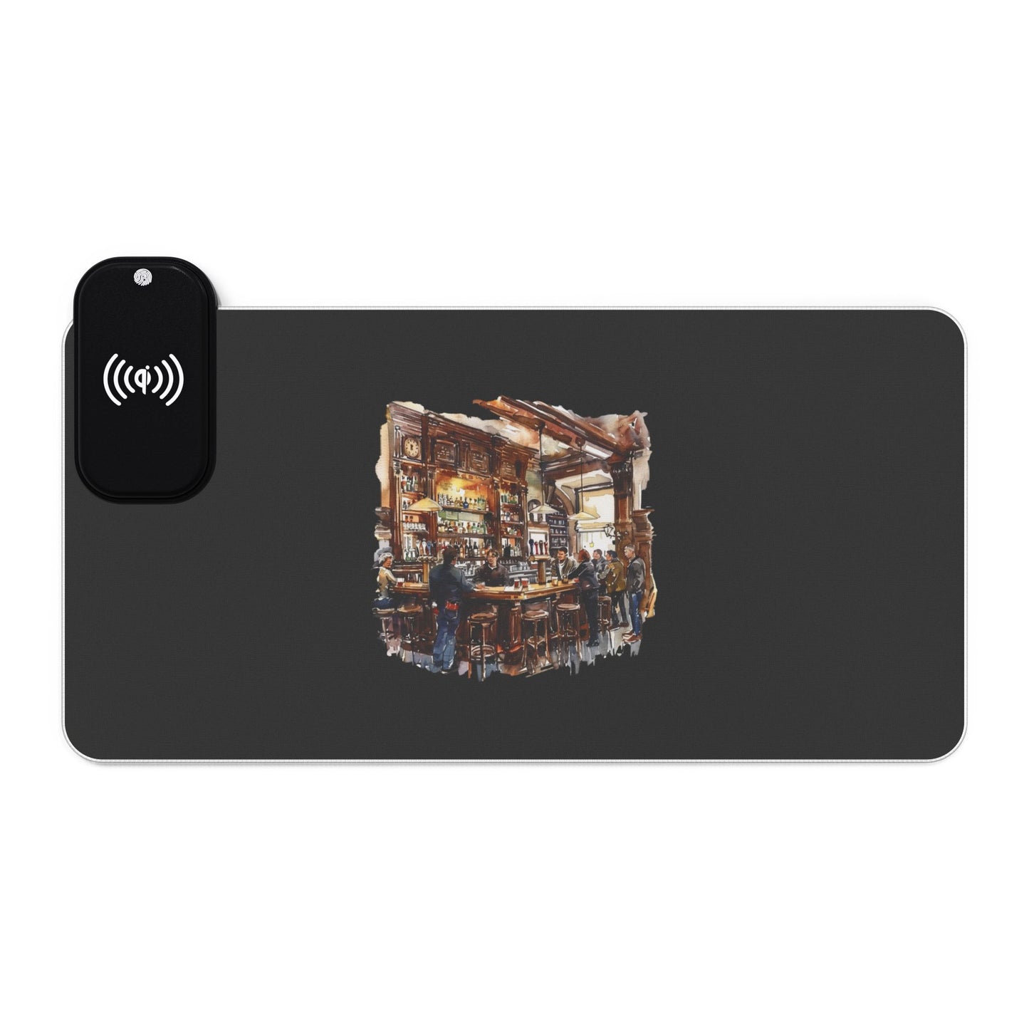 Rustic British Pub Interior – Cozy Charm - LED Gaming Mouse Pad with Wireless Charging, LED Desk Accessory for Gamers, Rechargeable Mouse Pad for Comfort, Office Decor, Gamer Gift