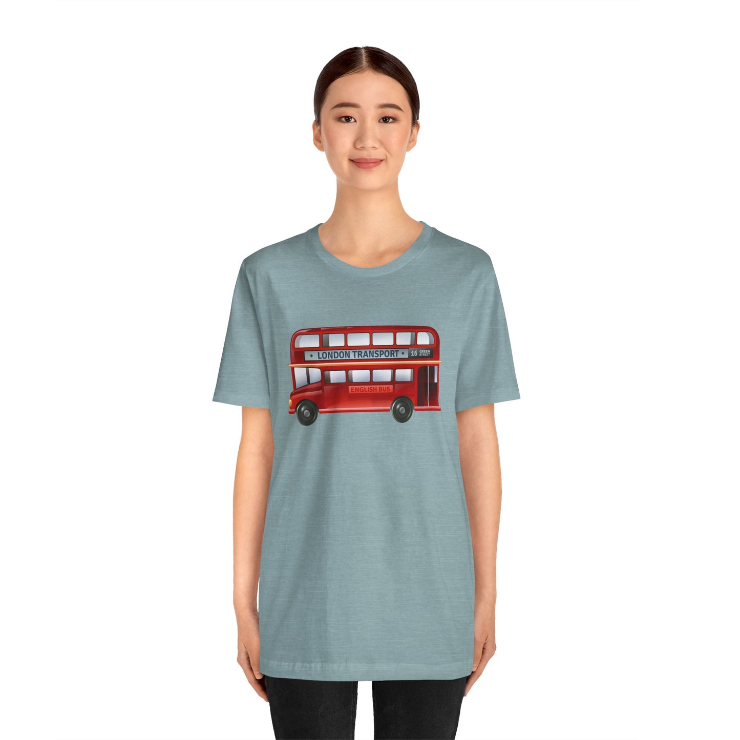 Unisex Jersey Short Sleeve Tee - London Transport English Bus - Iconic Red Double-Decker