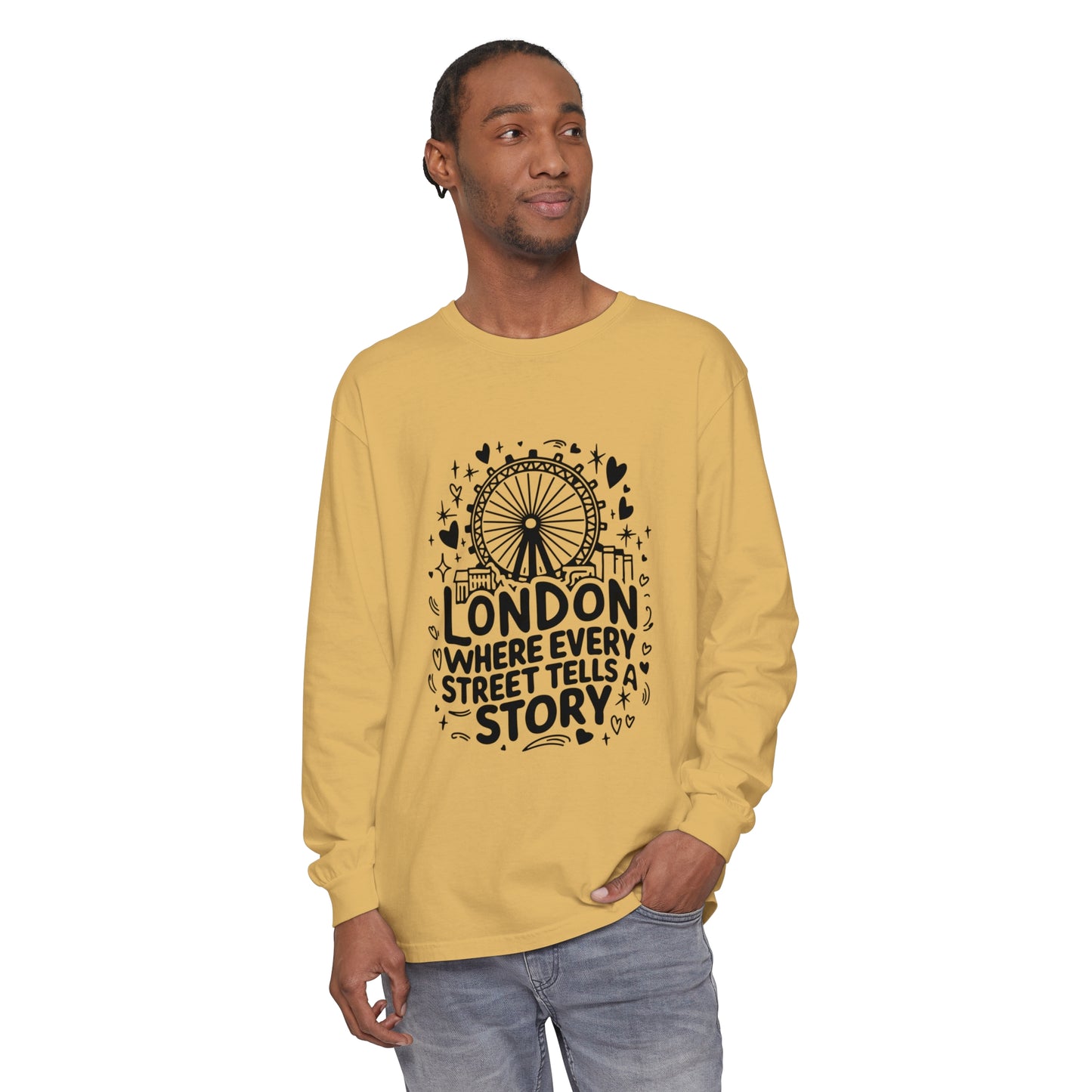 Unisex Garment-dyed Long Sleeve T-Shirt - London's Story Telling Streets