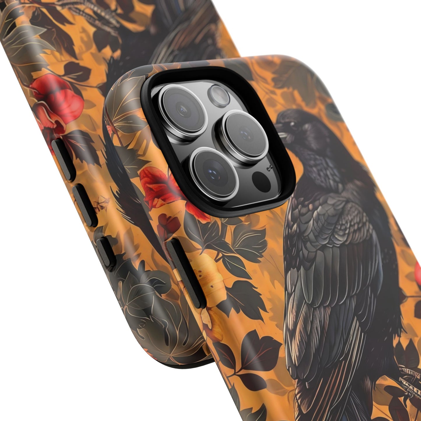 Raven Floral Phone Case - Tough Cases, Blackbird Decor, Gift for Nature Lovers, Bird Themed Accessories, Unique Phone Cover