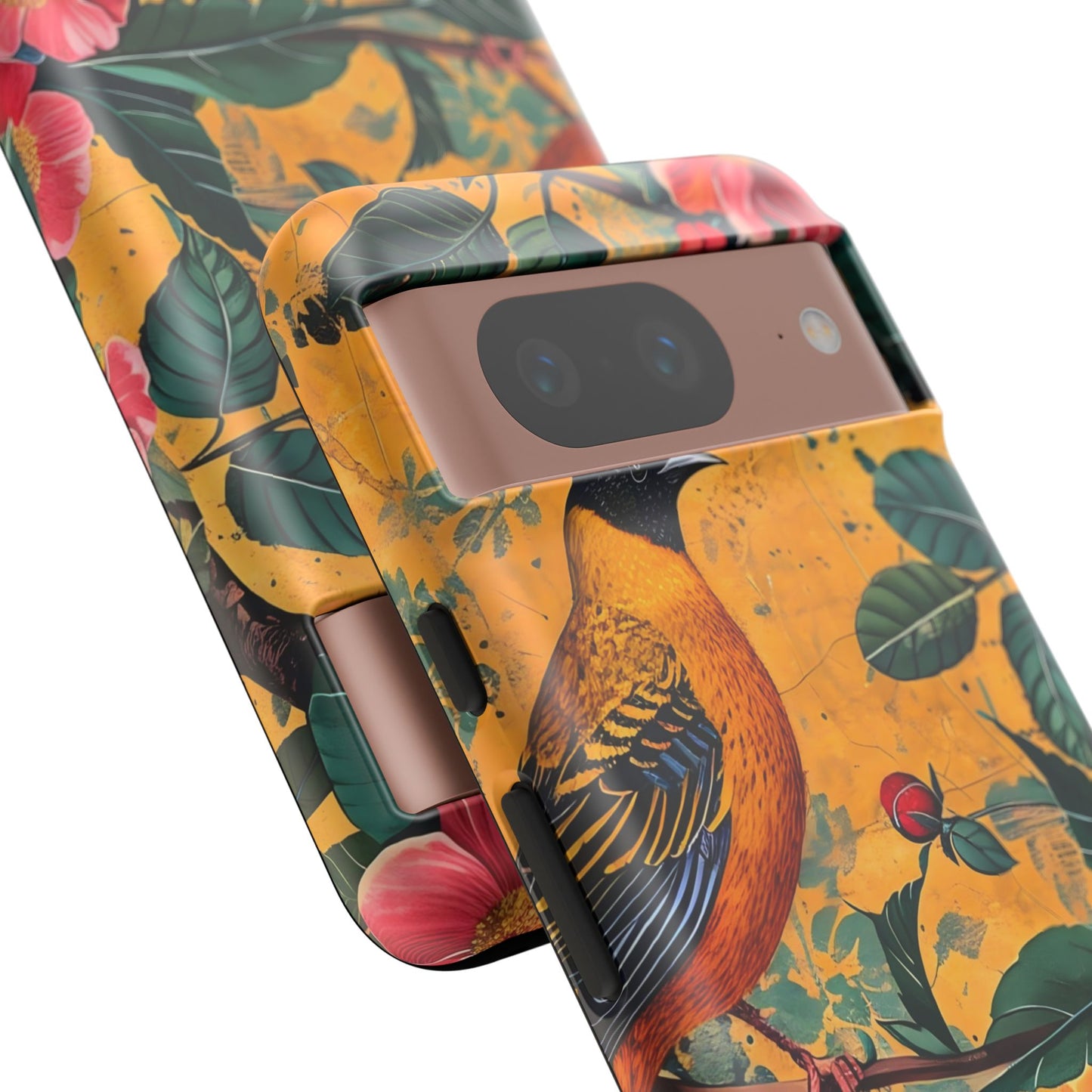 Colorful Floral Phone Case, Tough Cases, Nature-Inspired, Bird Design, Eco-Friendly Gift, Phone Protector for Spring