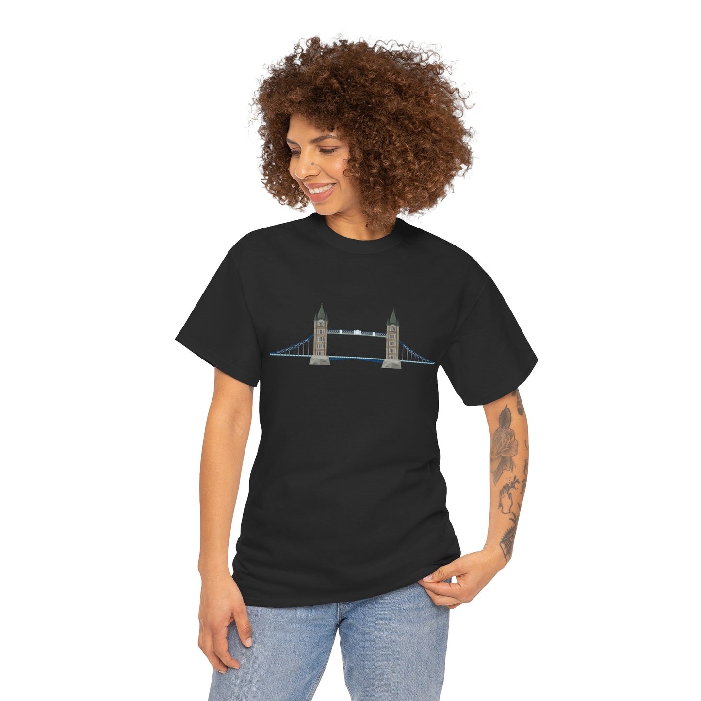 Unisex Heavy Cotton Tee - Tower Bridge - Iconic London Landmark Illustration