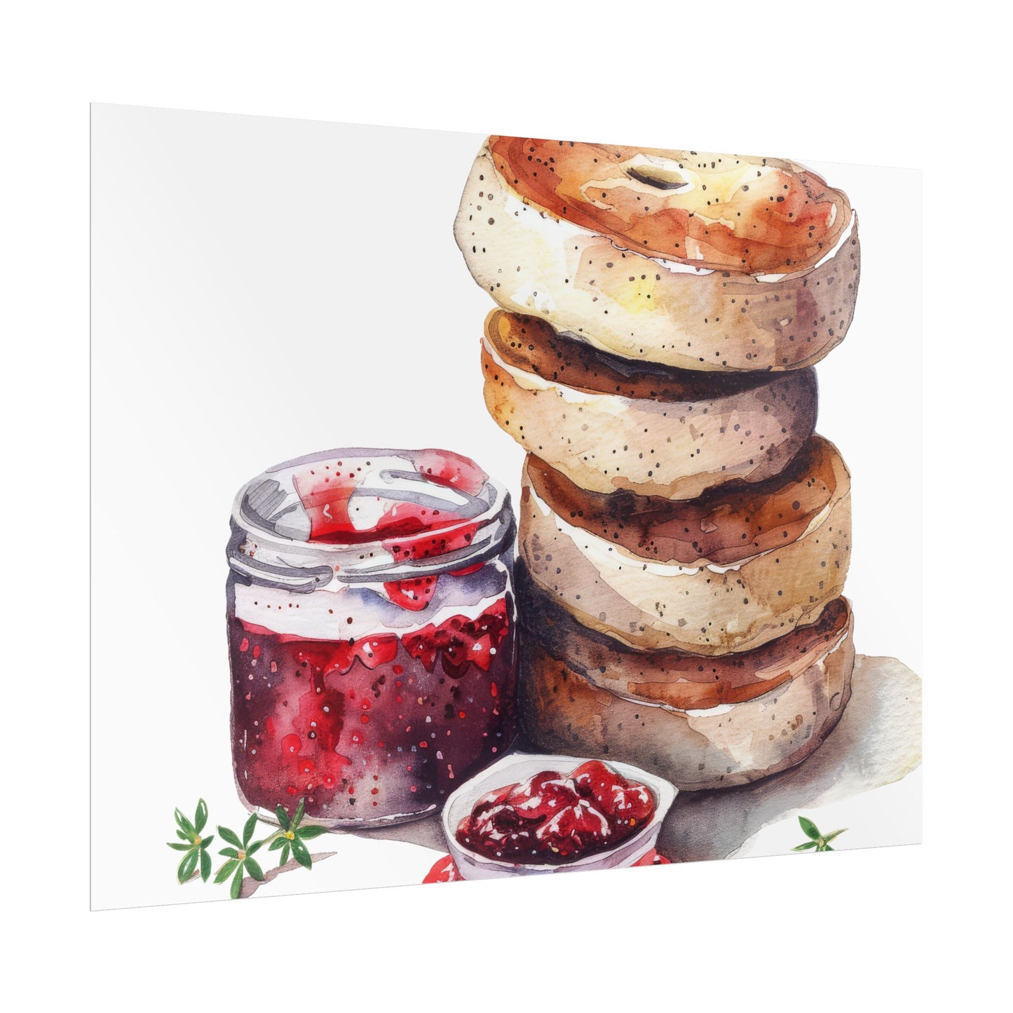 Breakfast Bagel Art Print, Foodie Decor, Kitchen Wall Art, Rolled Poster, Unique Food Gift, Home Cooking Decor