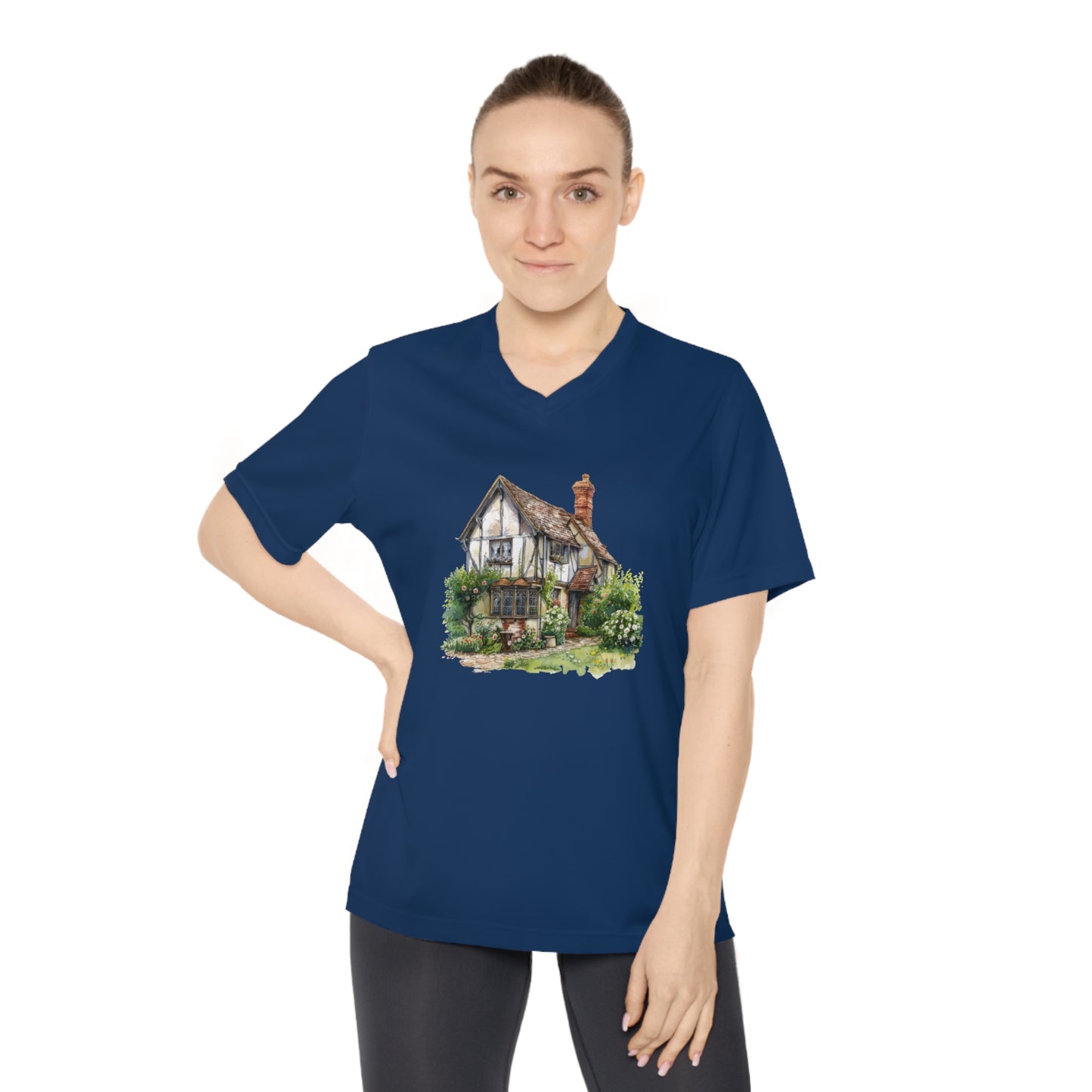 Women's Performance V-Neck T-Shirt - Historic English Home Wall Art Design