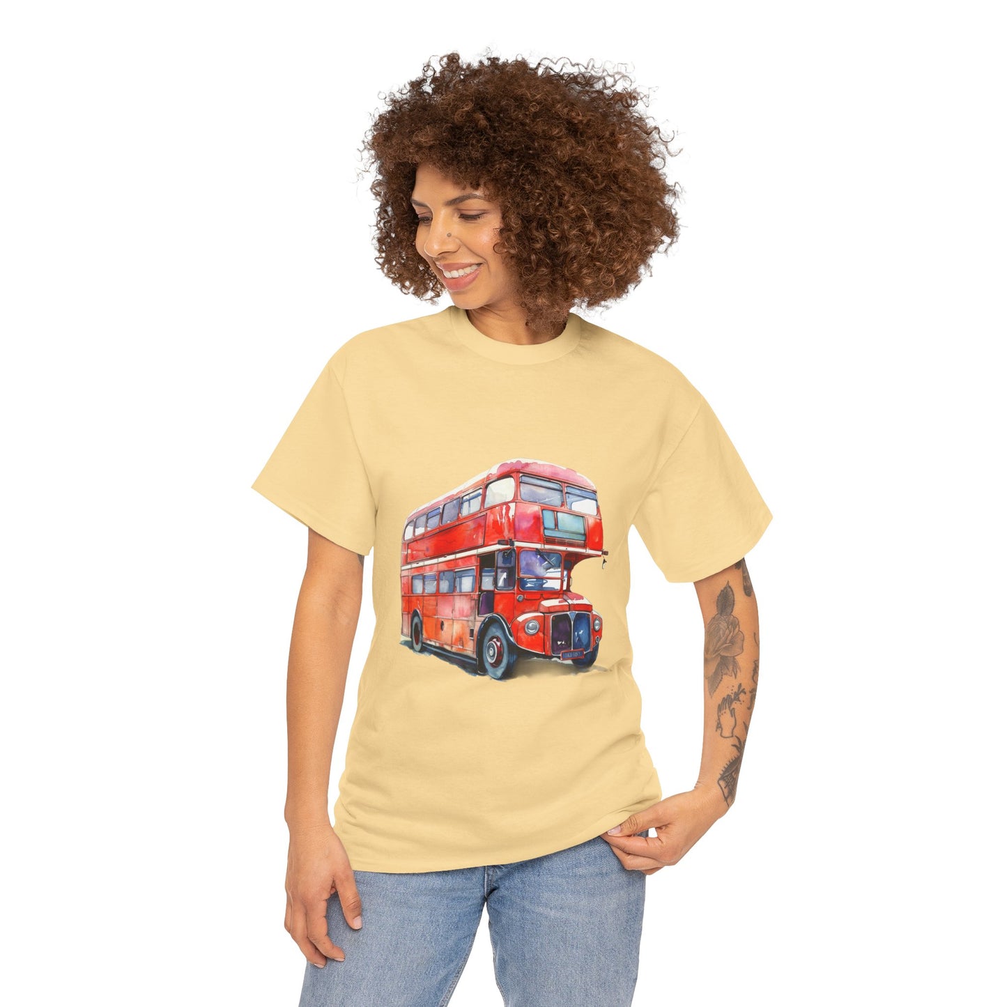 Unisex Heavy Cotton Tee - London Transport English Bus - Iconic Red Double-Decker
