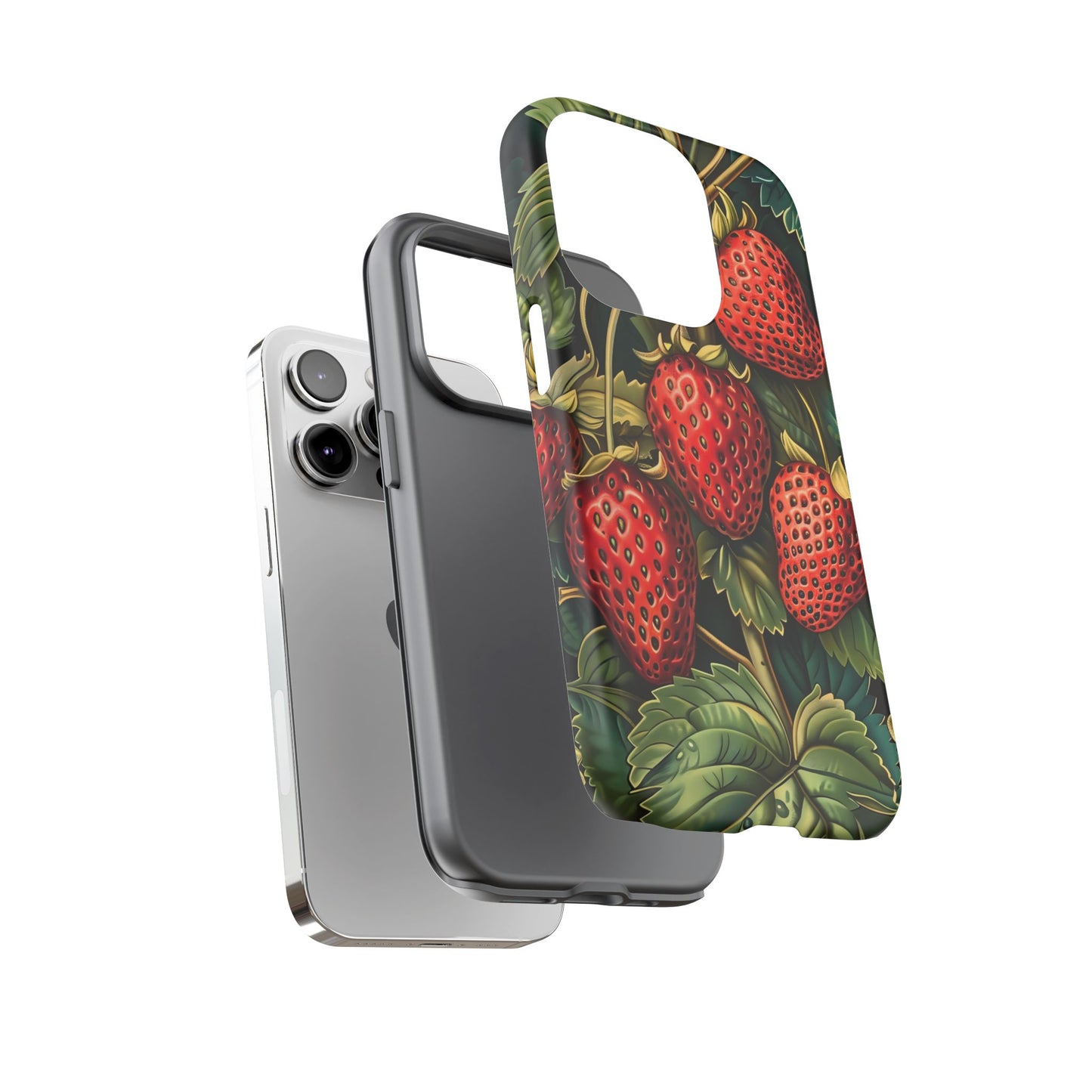Strawberry Phone Case, Tough Berry Case, Floral Phone Cover, Cute Smartphone Shell, Nature-Inspired Gift