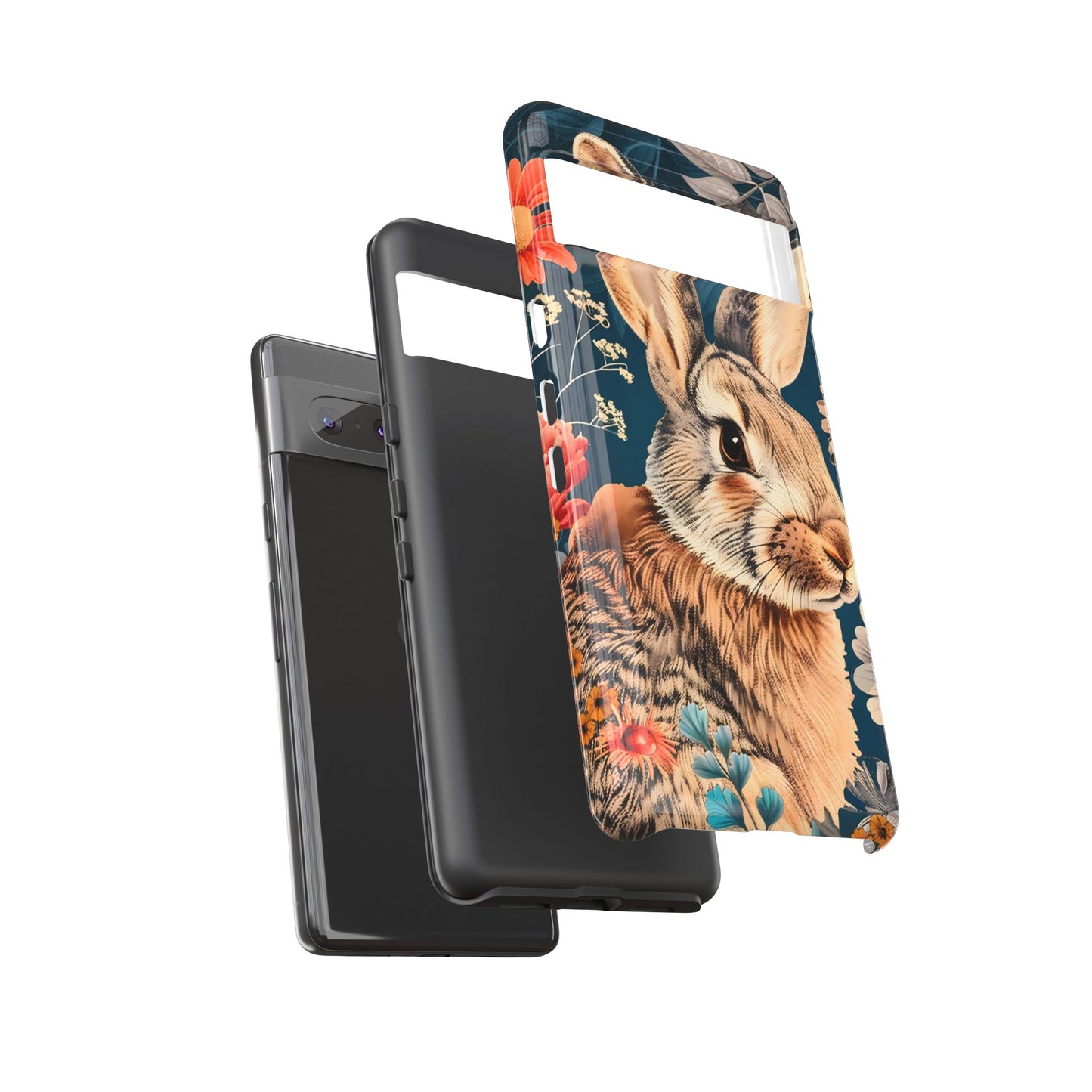Floral Rabbit Phone Case, Cute Phone Cover, Tough Cases for Animal Lovers, Unique Gift for Birthdays, Nature-Themed Accessories