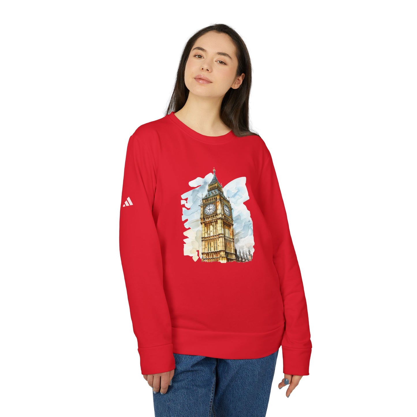 Adidas Unisex Fleece Crewneck Sweatshirt - London Big Ben Design - Cozy Casual Wear