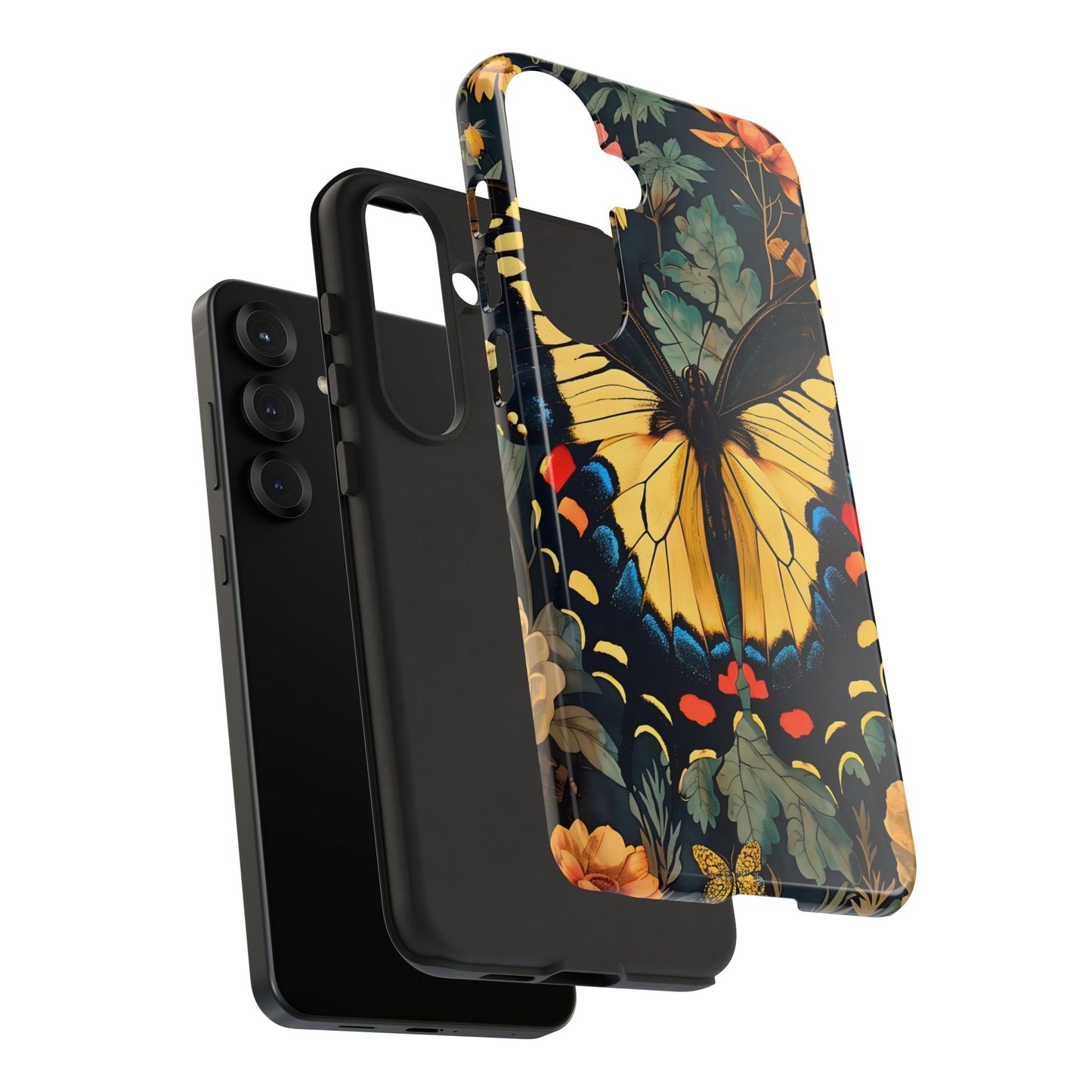 Butterfly Floral Phone Case, Art-inspire Tough Case, Gift for Nature Lovers, Butterfly Pattern Cover, Eco-Friendly Mobile Accessory