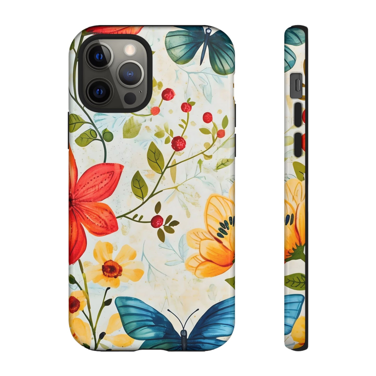 Floral Phone Case with Butterflies, Flower Design, Tough Phone Cover, Nature Lover Gift, Stylish Phone Accessory, Eco-Friendly